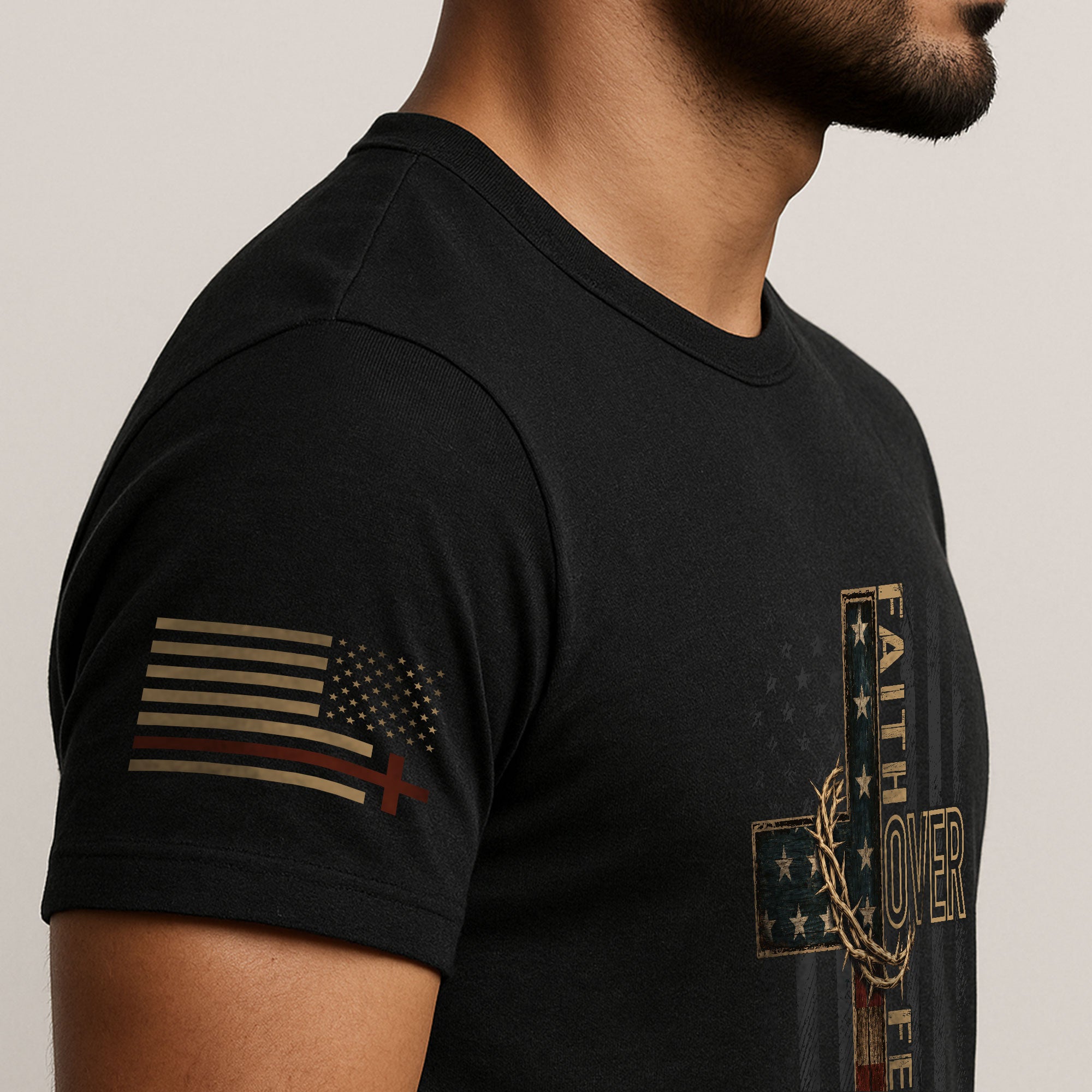 Faith Over Fear Christian Cross Shirt Patriotic Religious Graphic Tee for Believers