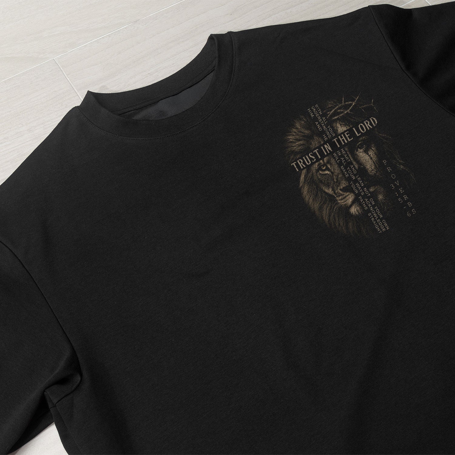 Trust In The Lord Christian Shirt Lion and Jesus Face Proverbs 3:5-6 Faith Graphic Tee - Rust Field Wear