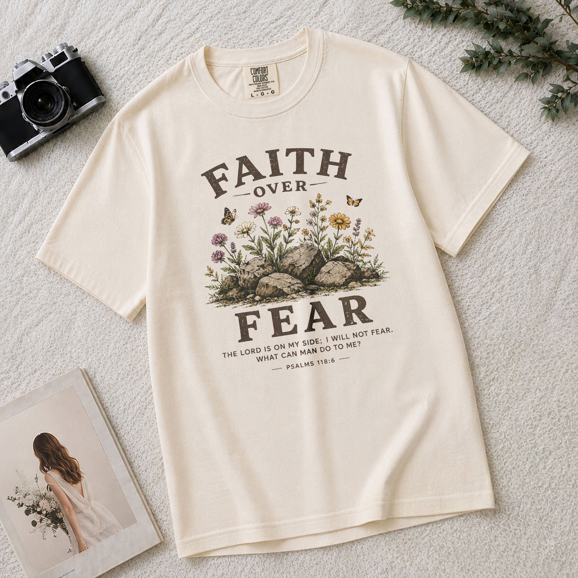 Faith Over Fear Christian Shirt Floral Wildflower Women T-Shirt Psalms 118:6 Tee - Rust Field Wear