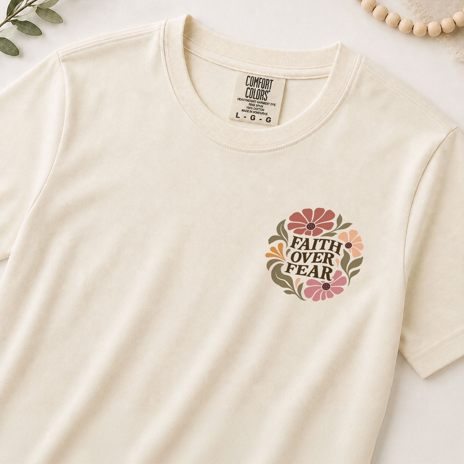 Faith Over Fear Floral Christian Women Shirt Scripture Inspired Faith Graphic Tee - Rust Field Wear