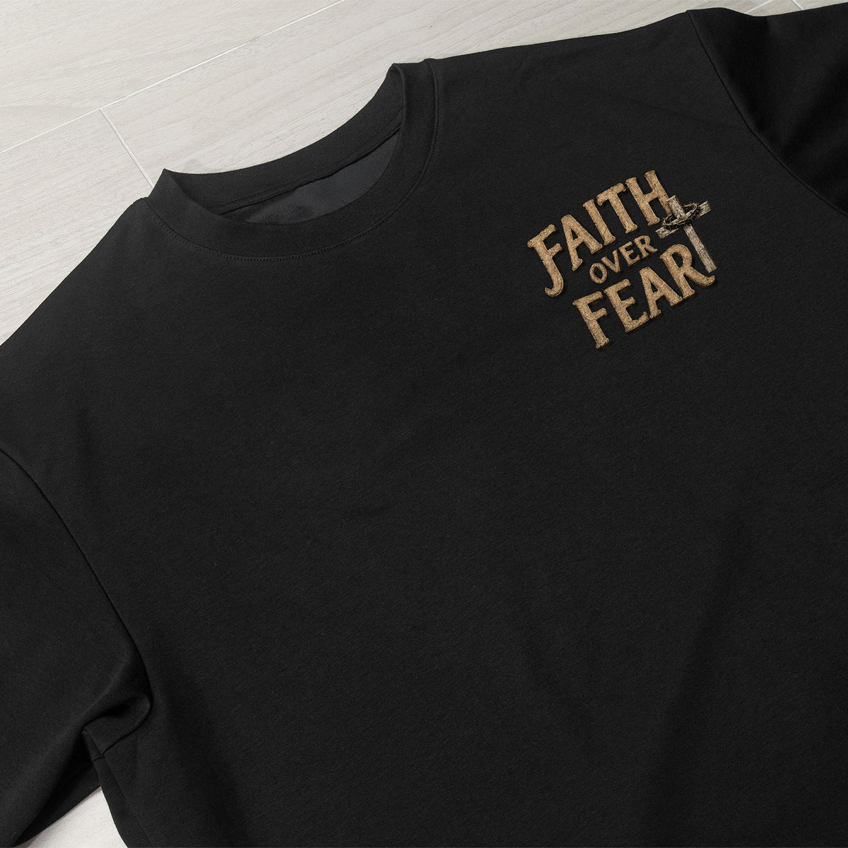 Faith Over Fear Cross Wings Crown Christian Graphic T-Shirt Unisex Casual Apparel - Rust Field Wear
