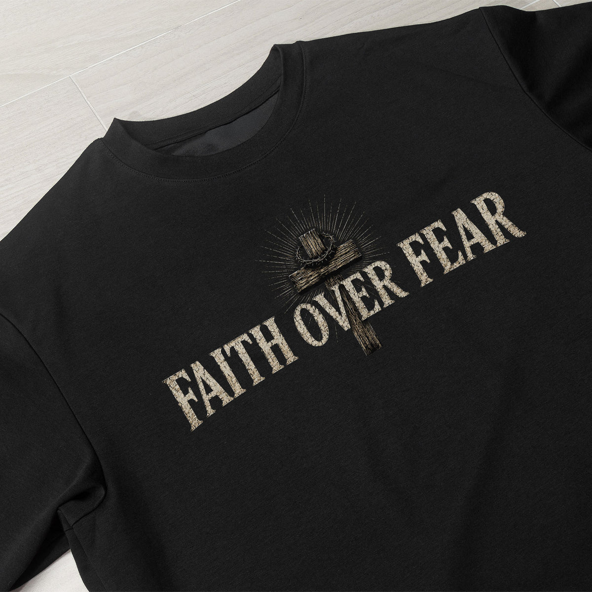 Inspirational Christian T-Shirt Faith Over Fear Jesus Cross Casual Cotton Shirt - Rust Field Wear