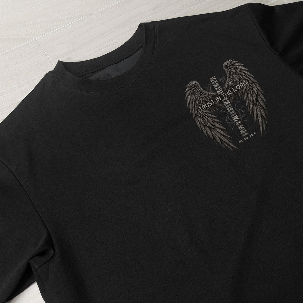 Trust In The Lord T Shirt Christian Bible Verse Angel Wings Faith Tee Apparel Top - Rust Field Wear