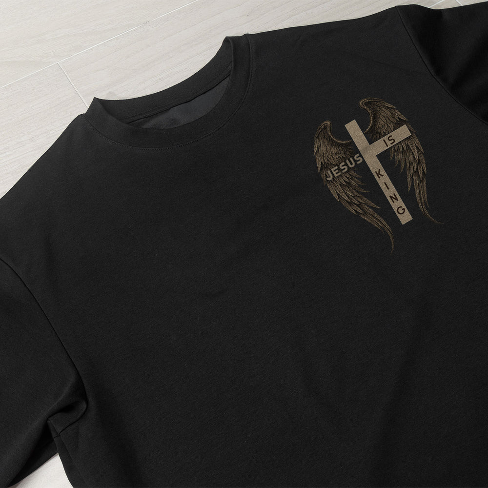 Jesus Is King T Shirt Christian Cross Angel Wings Faith Tee Religious Clothing Top - Rust Field Wear