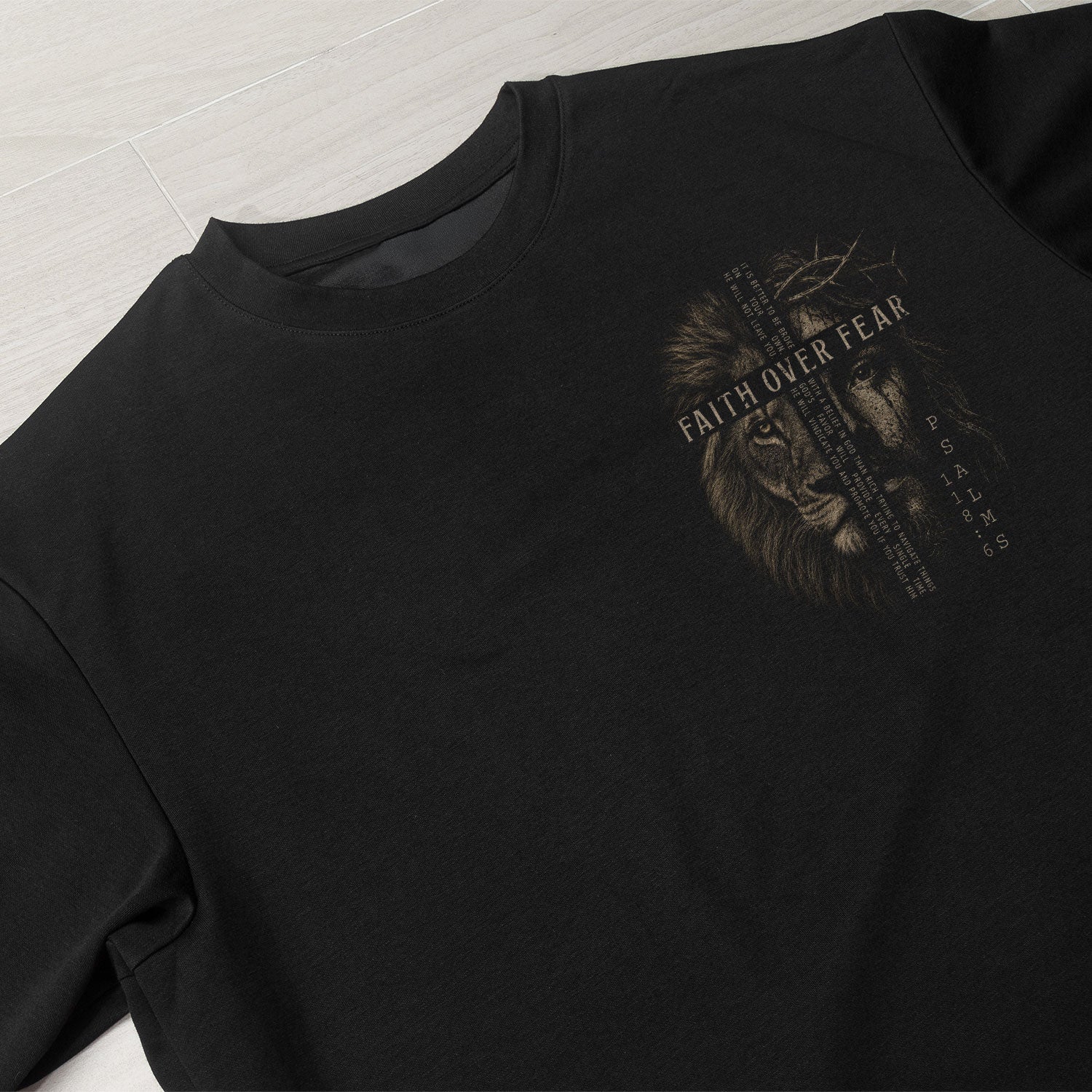 Faith Over Fear Lion Jesus Cross Psalms 118 6 Christian T Shirt Apparel Top Unisex - Rust Field Wear