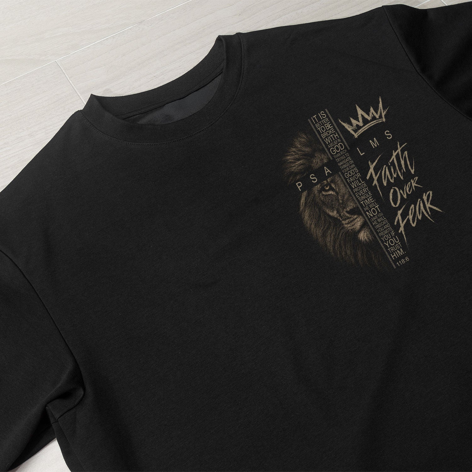 Faith Over Fear Crown Lion Psalms 118 6 Christian T Shirt Apparel Top Unisex Clothing - Rust Field Wear
