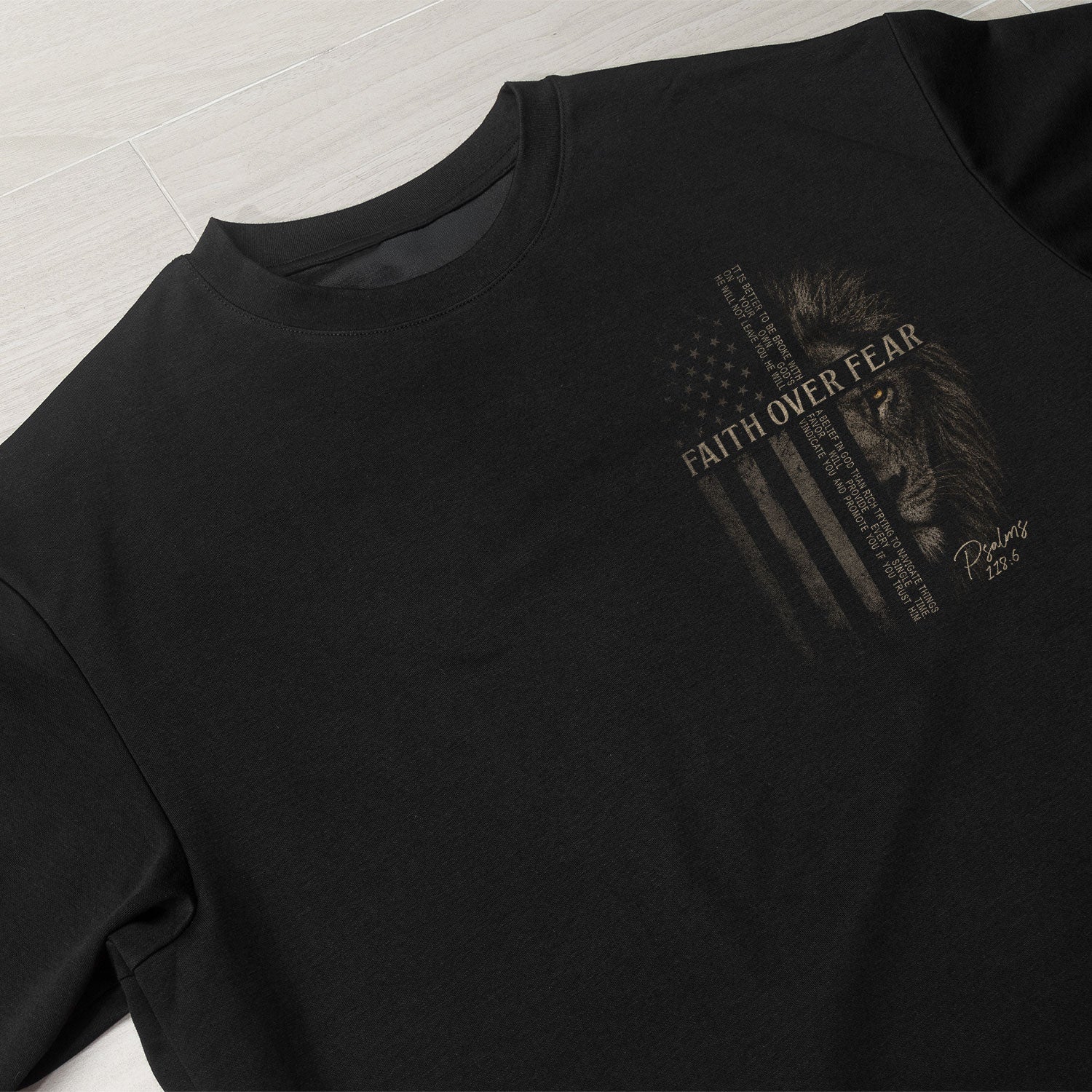 Faith Over Fear American Flag Lion Psalms 118 6 Christian T Shirt Apparel Top Unisex - Rust Field Wear
