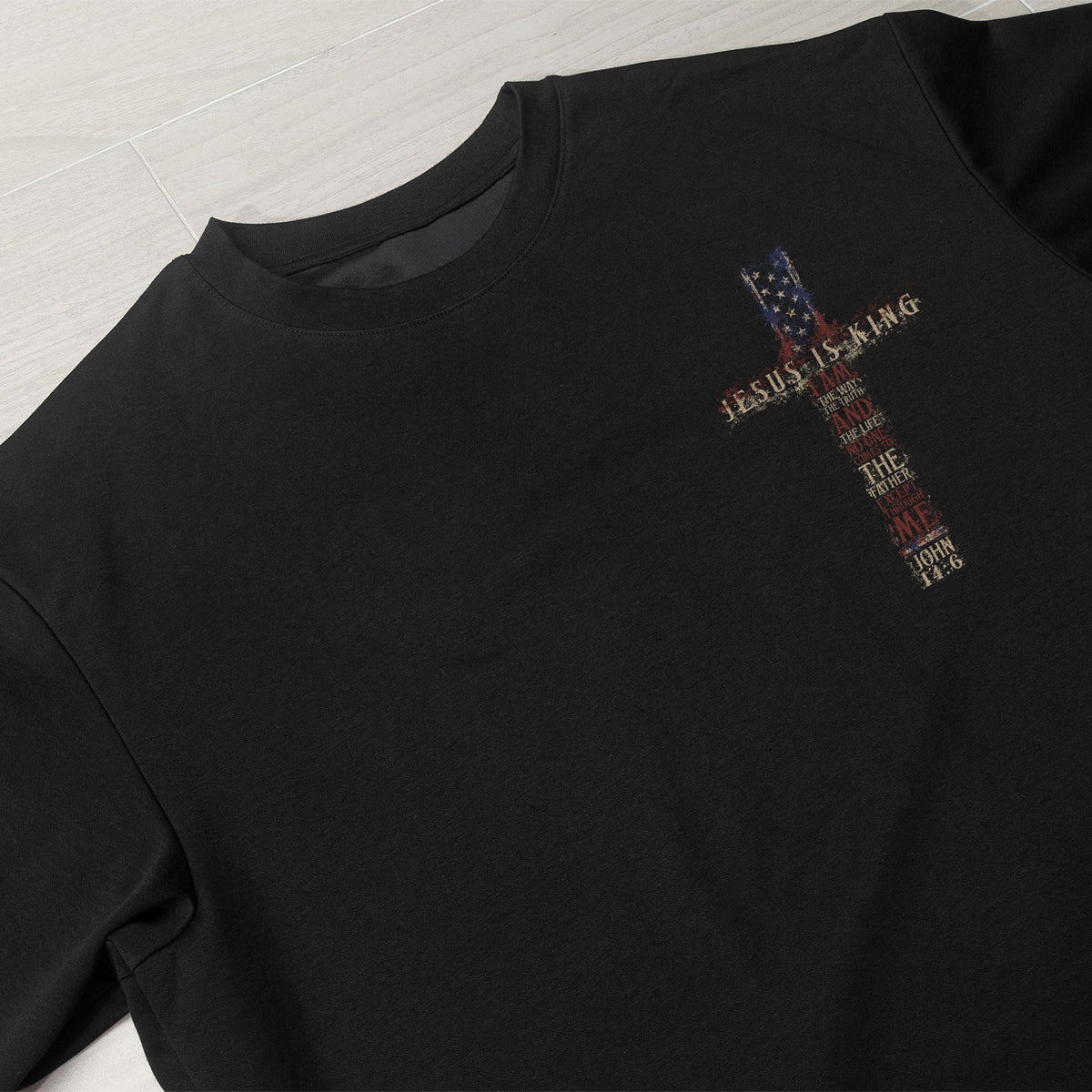 Jesus Is King T Shirt Christian Cross John 14 6 American Flag Bible Verse Faith Tee - Rust Field Wear