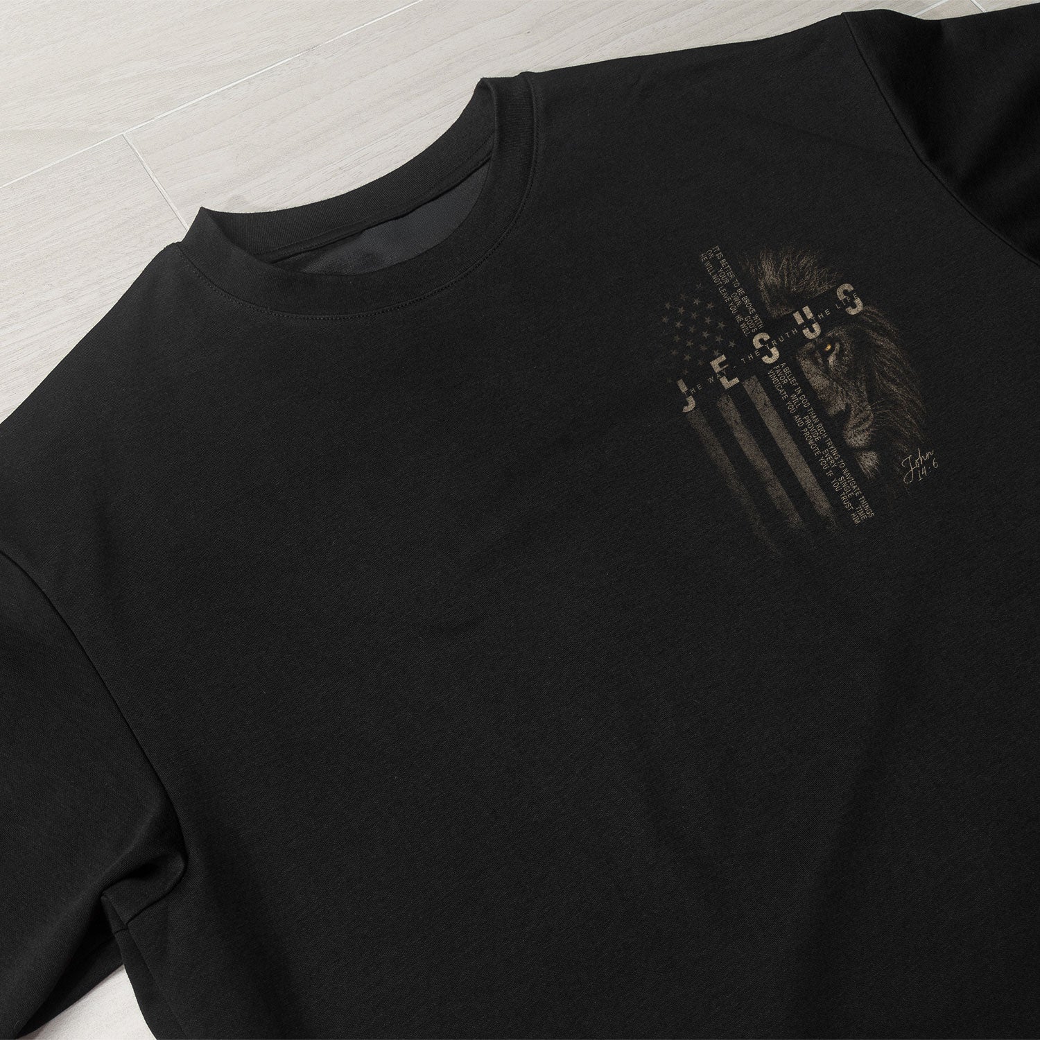 Jesus Lion American Flag John 14 6 Scripture Christian T Shirt Apparel Top Unisex - Rust Field Wear