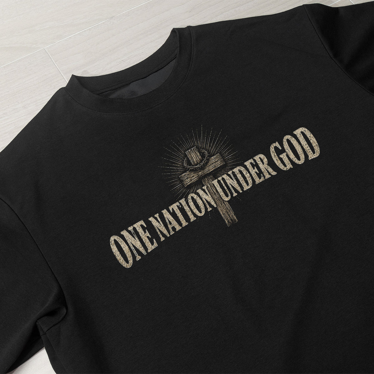 One Nation Under God Shirt Patriotic Christian Men Shirt Jesus Crown Of Thorns Cross Tee - Rust Field Wear