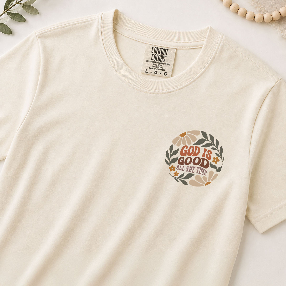 God Is Good All The Time Retro Floral Psalms 136 1 Christian T Shirt Apparel Women - Rust Field Wear