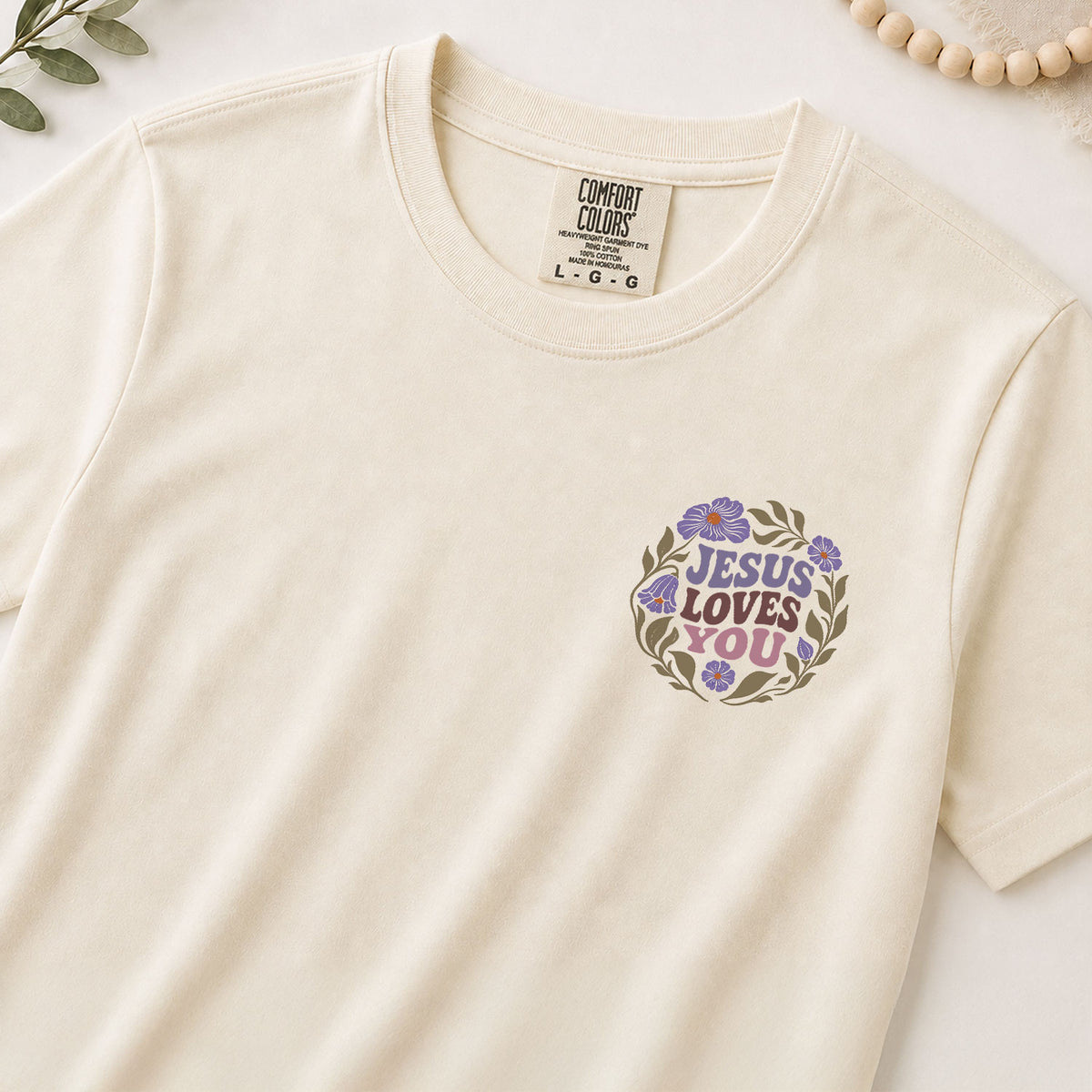 Jesus Loves You Retro Purple Floral 1 John 4 19 Christian T Shirt Apparel Women Top - Rust Field Wear