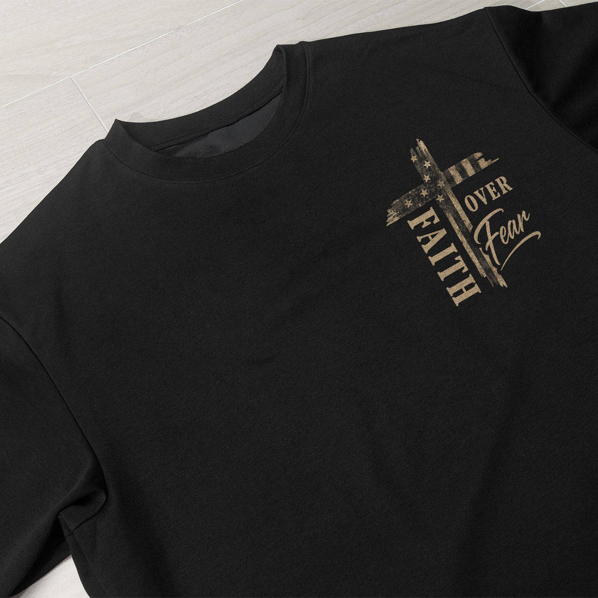 Faith Over Fear Angel Wings Cross Graphic Christian Tee Shirt Apparel Men Clothing - Rust Field Wear