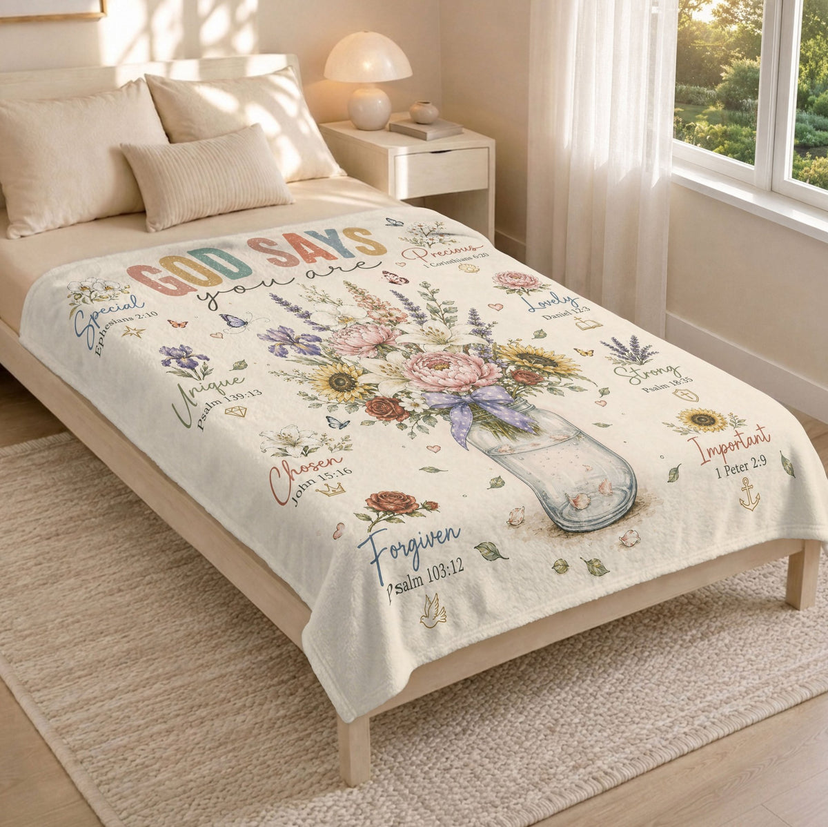 Christian Blanket for Women, Bible Verse Throw Blanket - Floral Butterfly Faith Design - Rust Field Wear