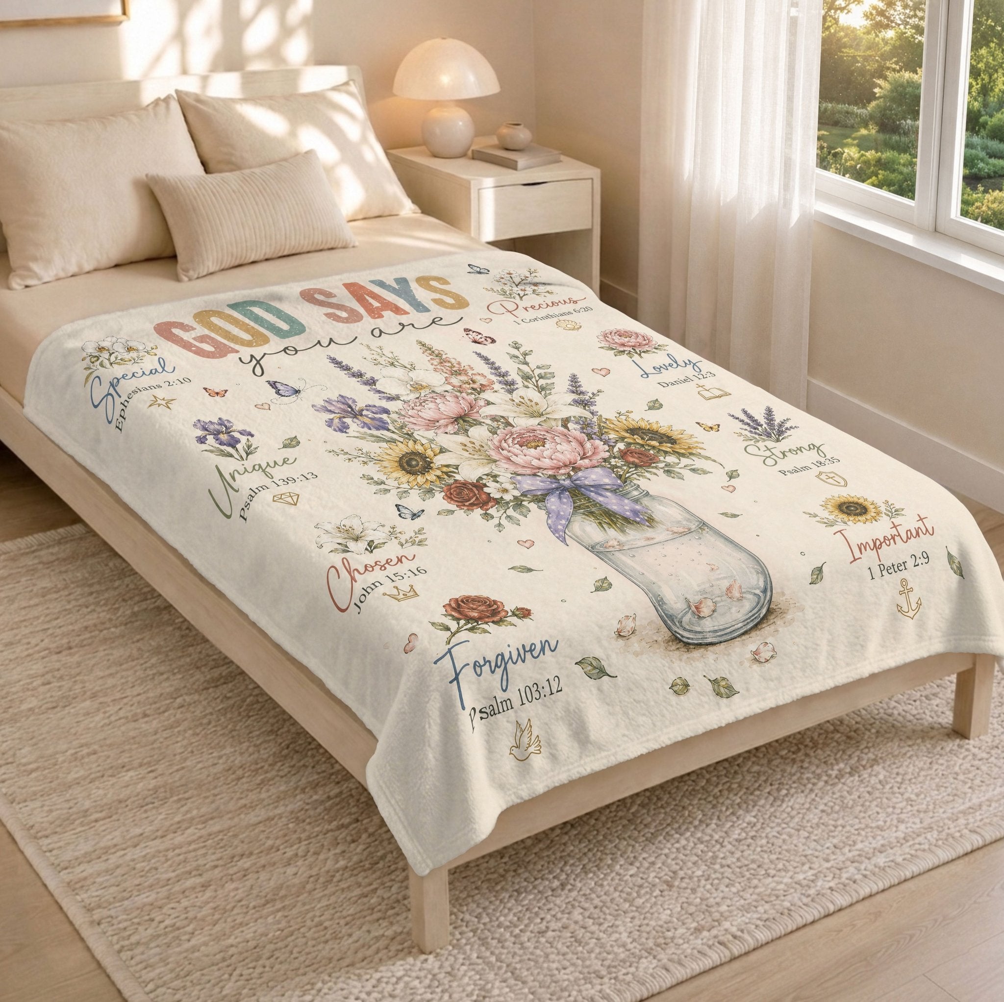 Christian Blanket for Women, Bible Verse Throw Blanket - Floral Butterfly Faith Design - Rust Field Wear