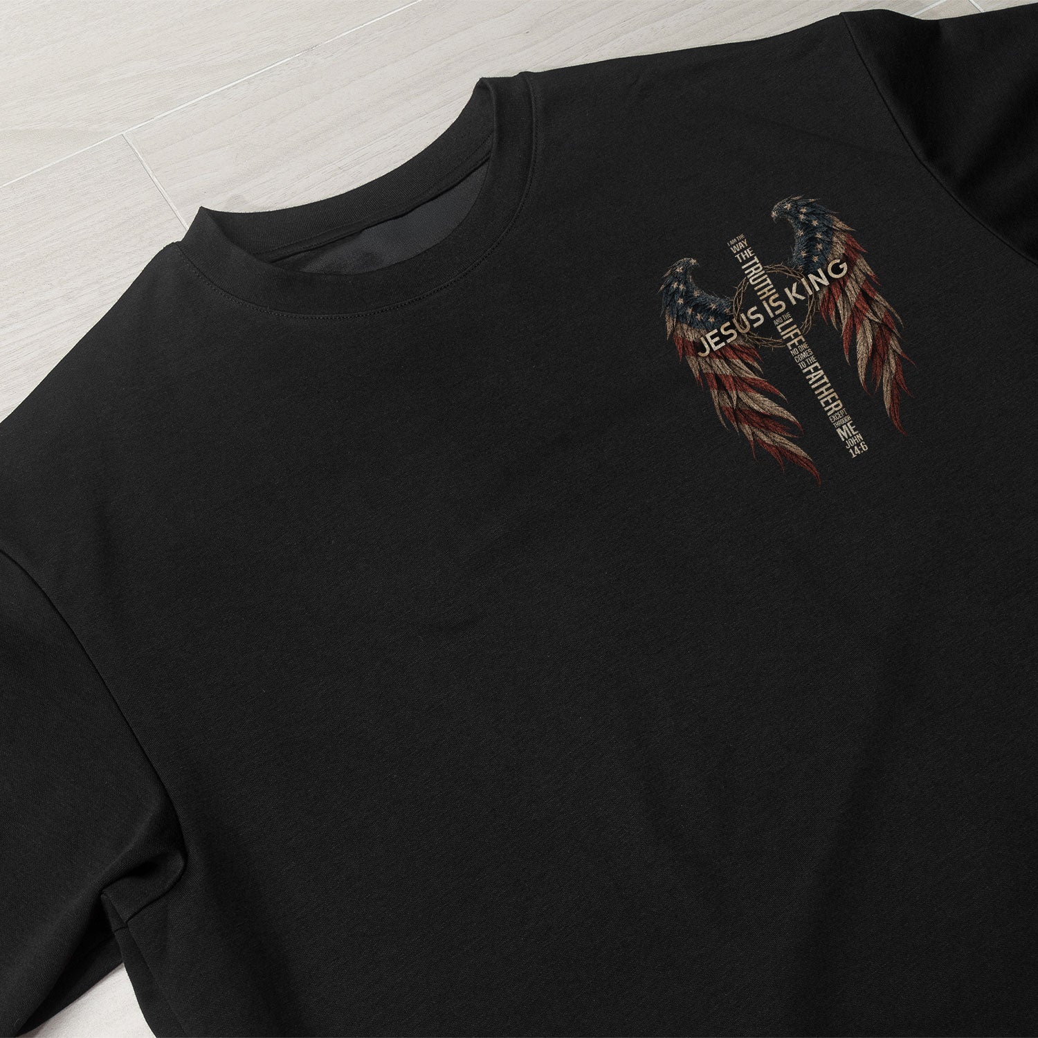 Jesus Is King T Shirt American Flag Wings Crown Of Thorns Cross John 14 6 Apparel