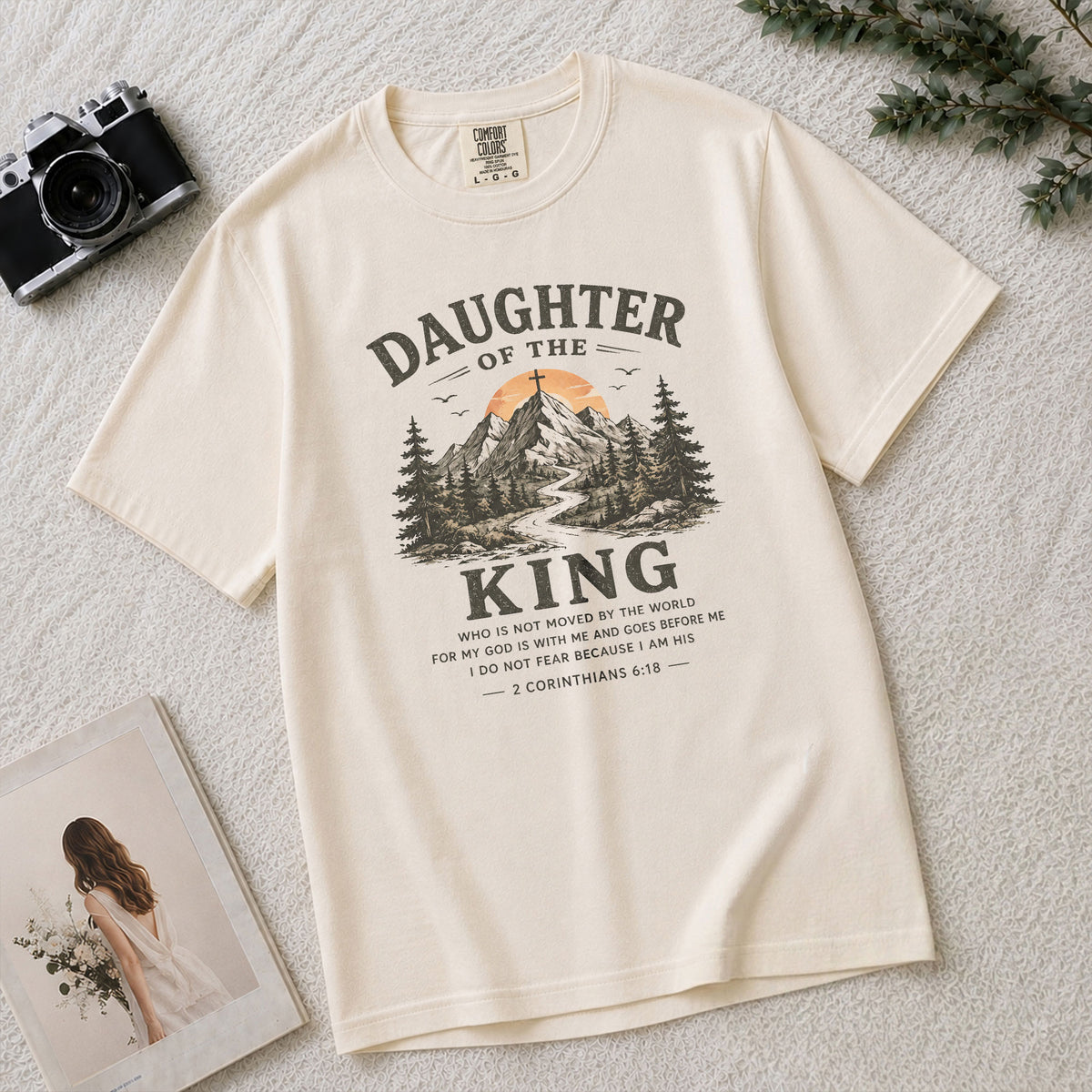 Daughter Of The King Mountain Cross 2 Corinthians 6 18 Graphic Christian T Shirt Women - Rust Field Wear