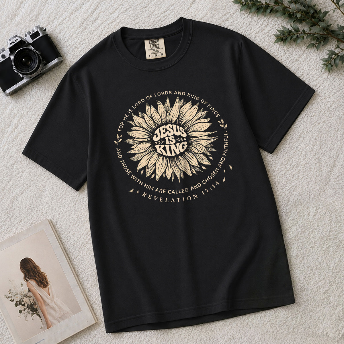 Jesus Is King Sunflower Floral Circle Revelation 17 14 Graphic Christian T Shirt Women - Rust Field Wear