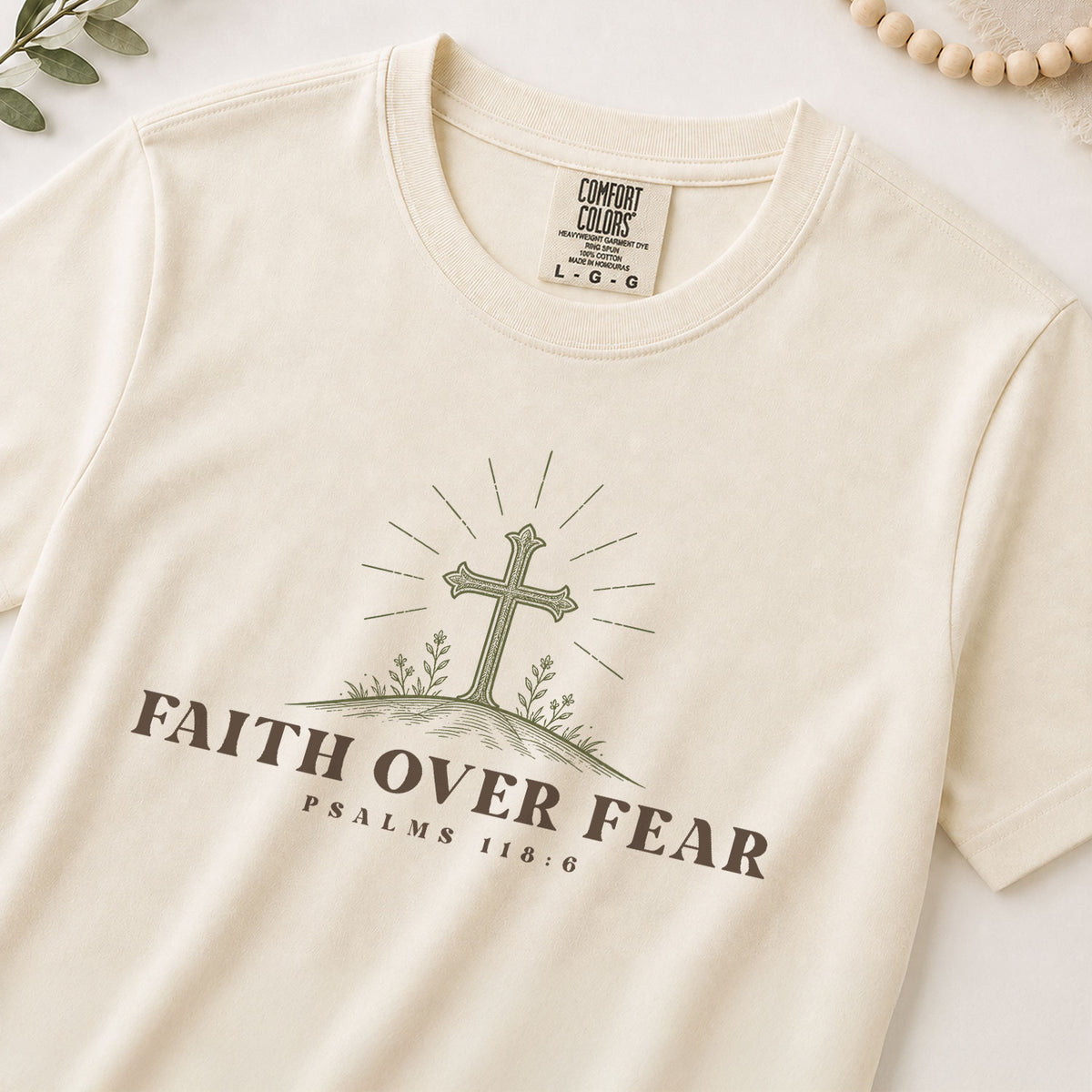 Faith Over Fear Shirt Christian Women Botanical Floral Cross Tee Psalm 118 Bible Verse - Rust Field Wear