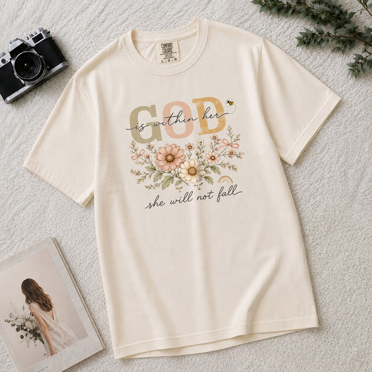 God Is Within Her She Will Not Fall Shirt Daisy Bee Christian Psalm 46 5 Graphic Tee - Rust Field Wear
