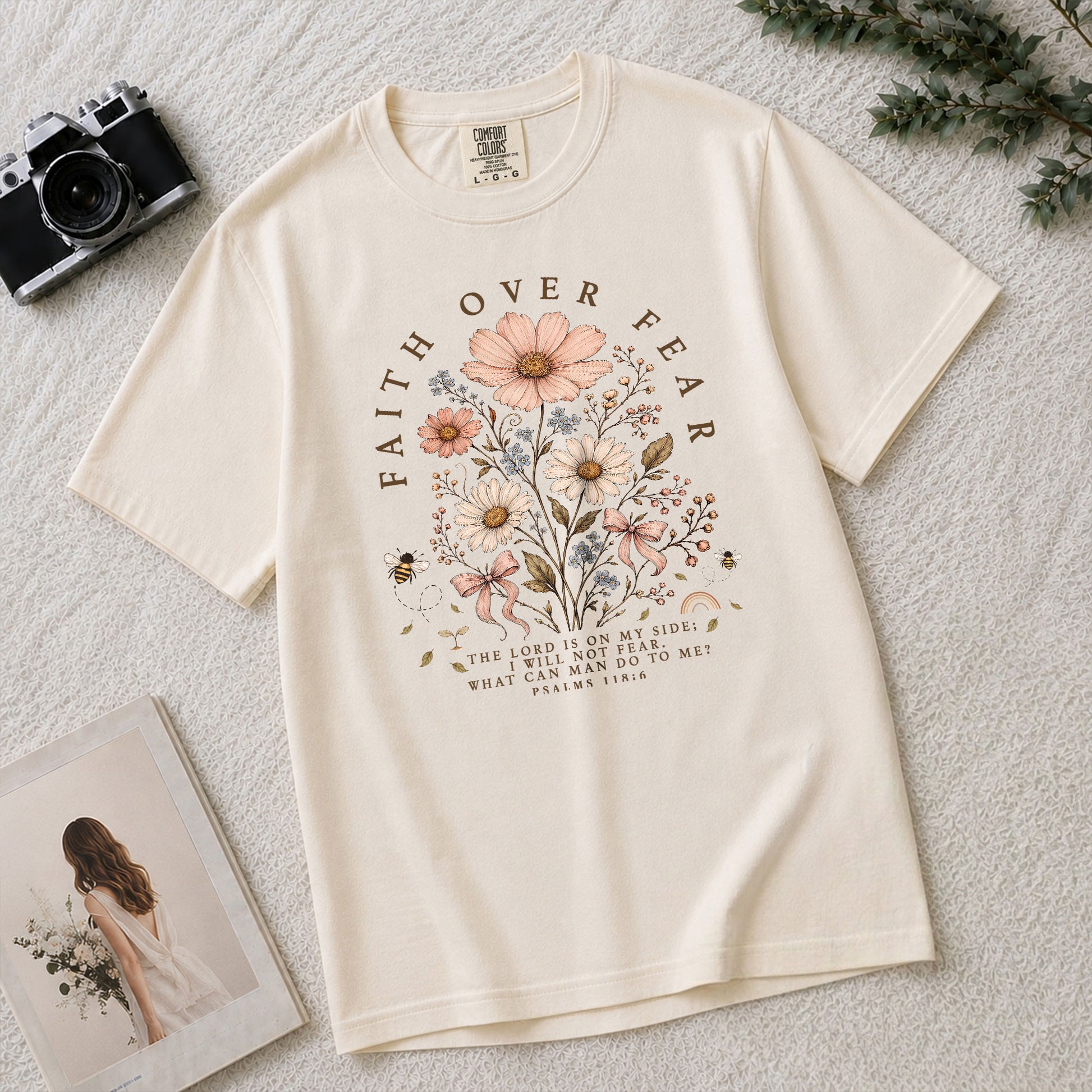 Faith Over Fear Shirt Wildflower Daisy Christian Psalm 118 6 Bible Verse Graphic Tee - Rust Field Wear
