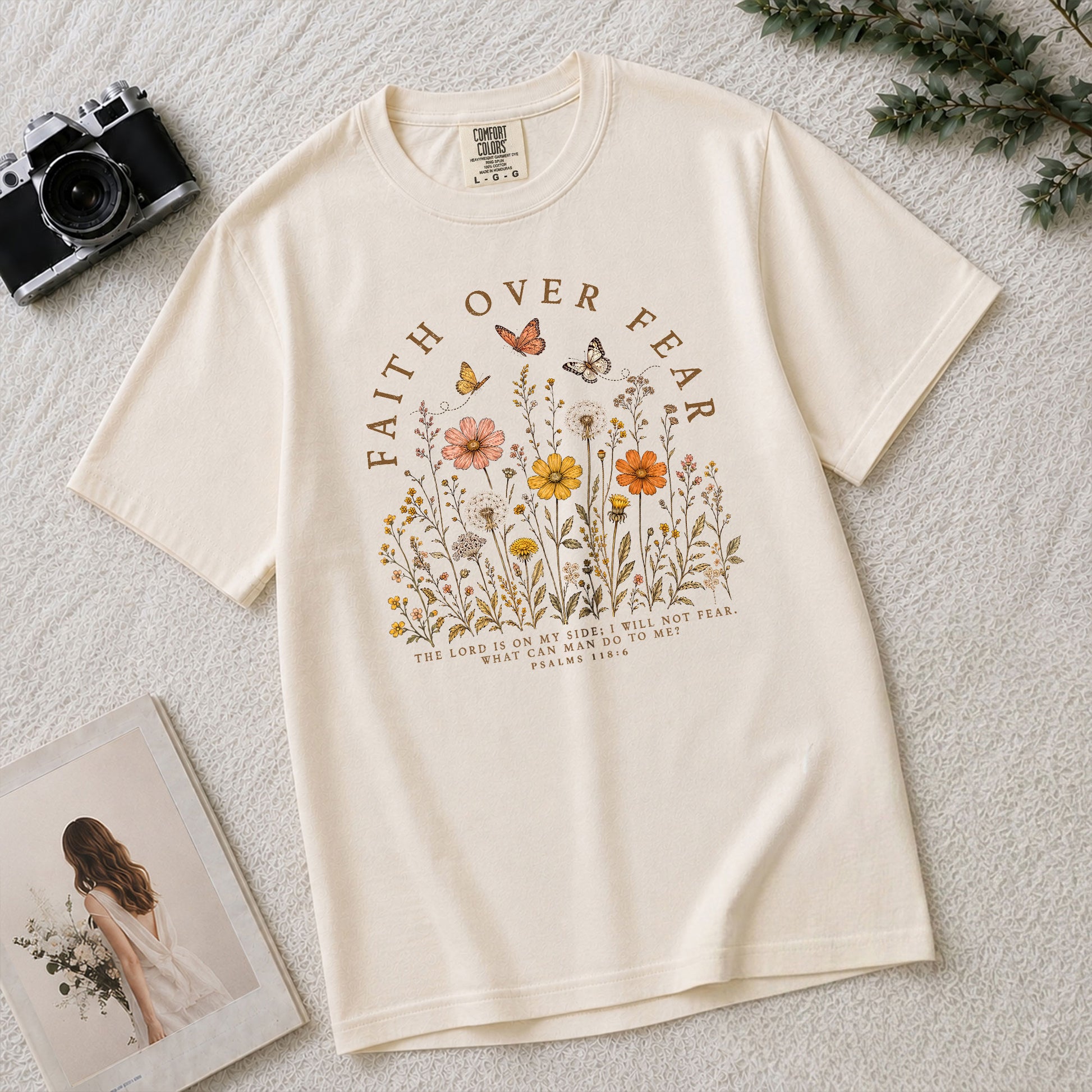 Faith Over Fear Shirt Butterfly Christian Psalm 118 6 Scripture Faith Graphic Tee - Rust Field Wear