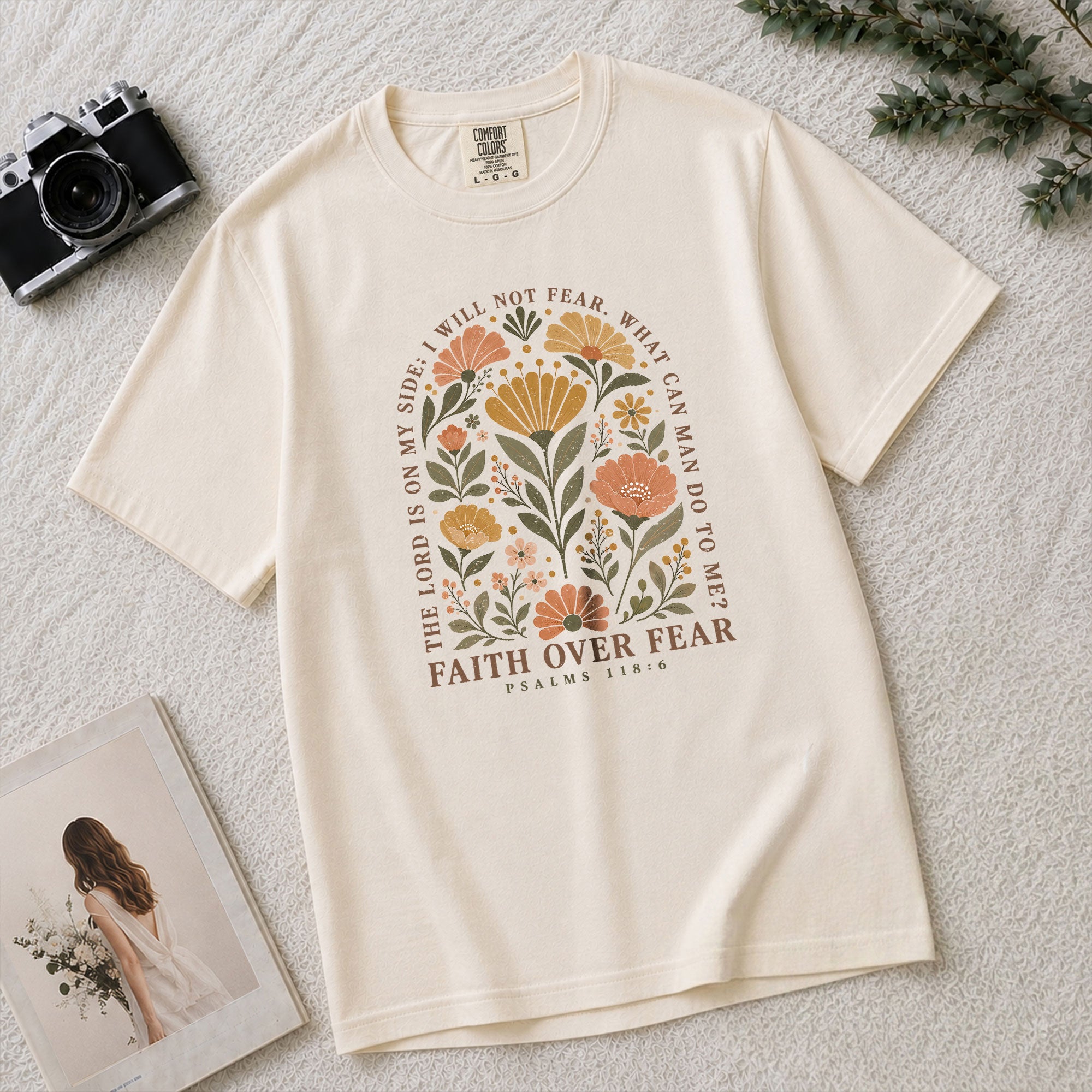 Faith Over Fear Shirt Floral Christian Psalm 118 6 Bible Verse Women Graphic Tee - Rust Field Wear