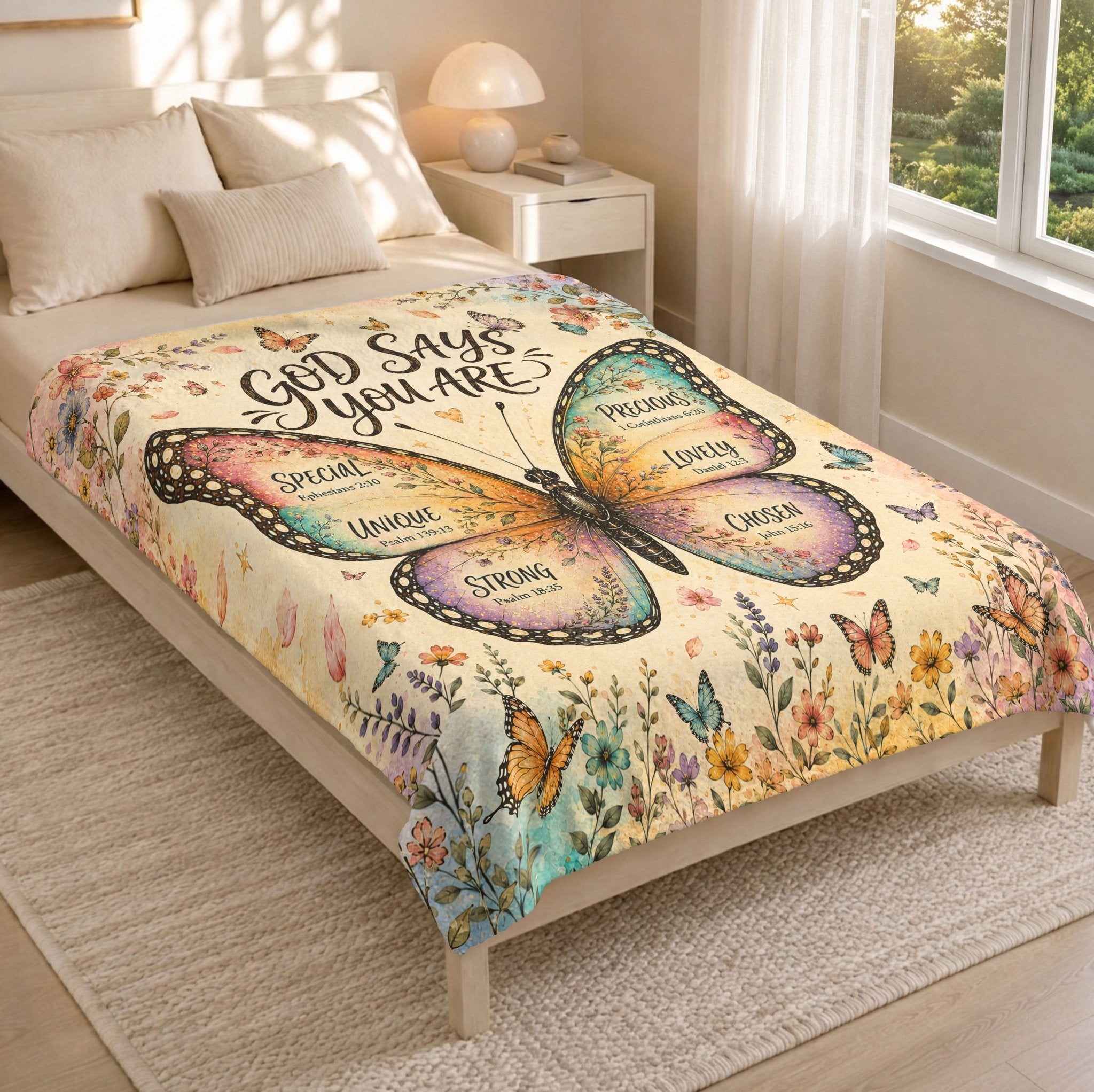 Christian Blanket for Women, Bible Verse Throw Blanket - Faith Inspired Butterfly Design - Rust Field Wear