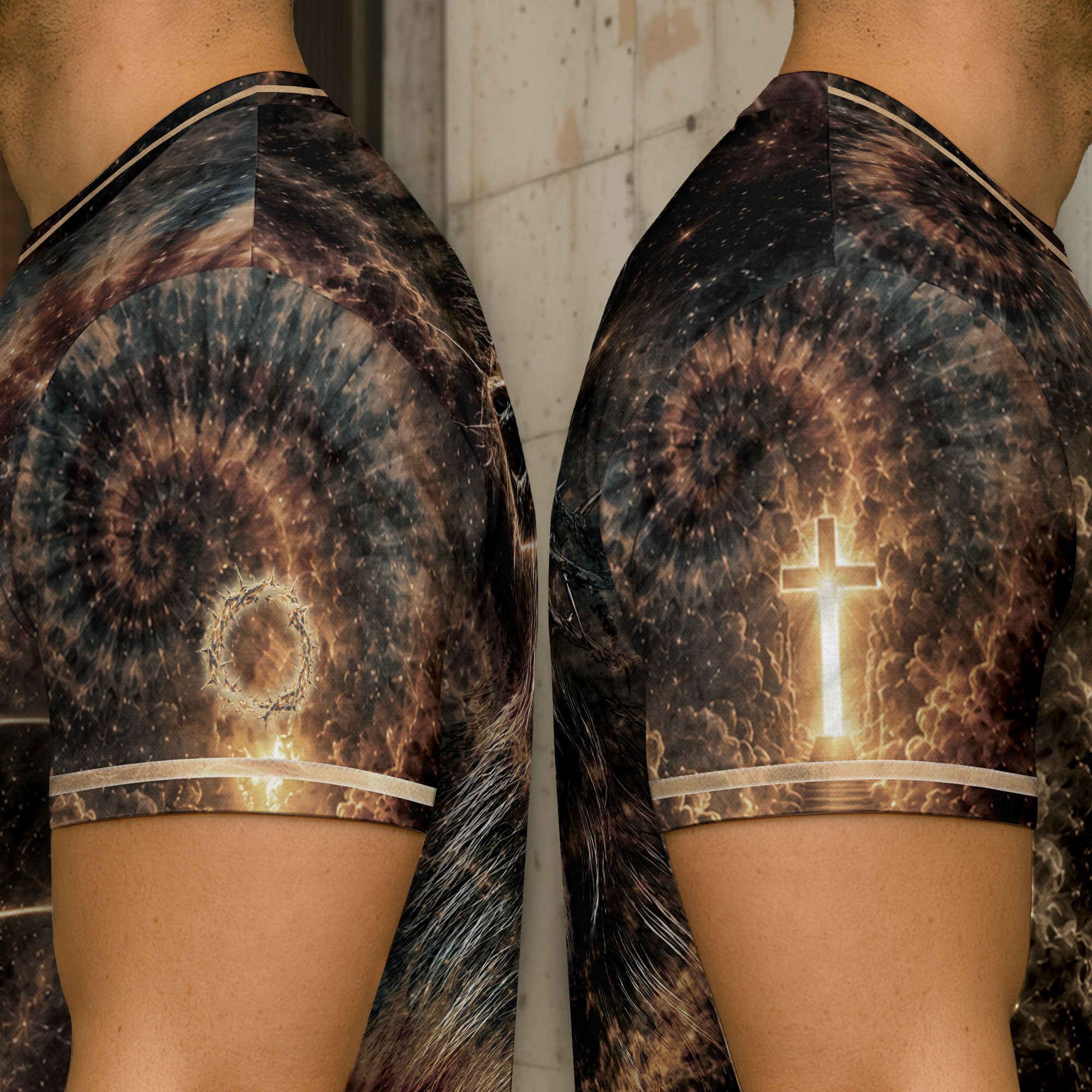 One Nation Under God T Shirt 3D Christian Praying Jesus Lion Lamb Cross Graphic Tee - Rust Field Wear