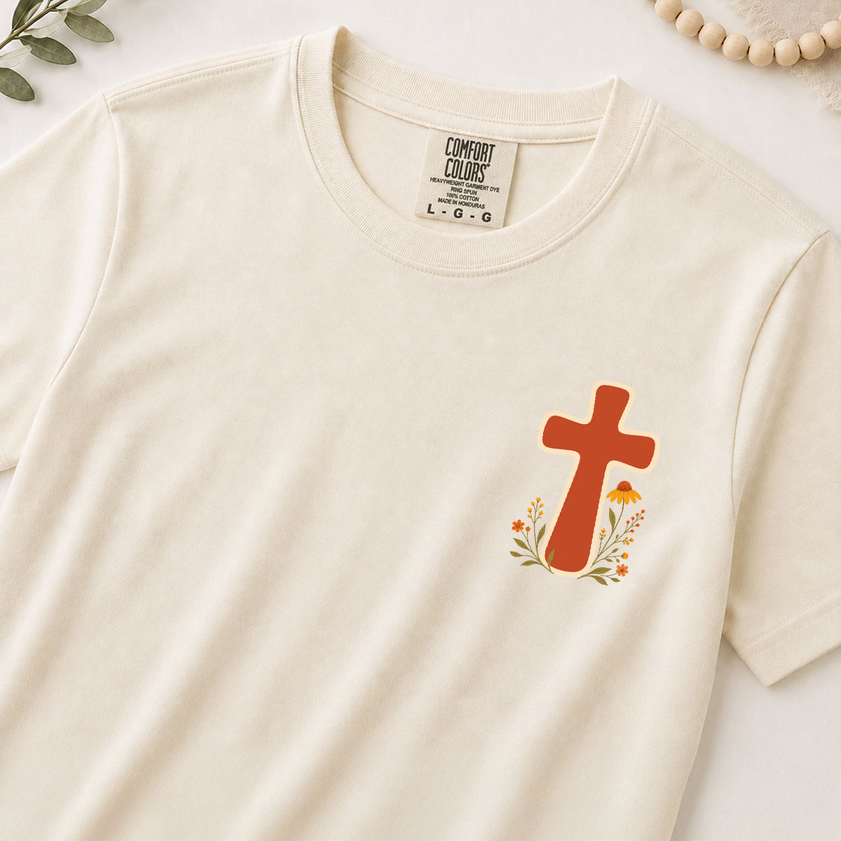 Faith Over Fear Retro Sun Floral Christian Graphic Casual Crewneck Tee Shirt Women - Rust Field Wear