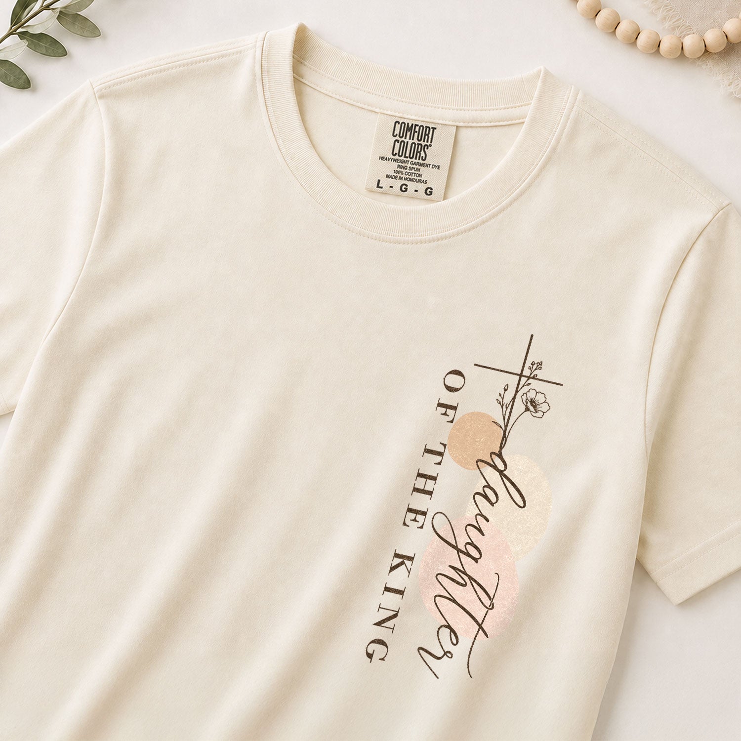Daughter Of The King Cross Floral Christian Graphic Everyday Tee Shirt For Women - Rust Field Wear