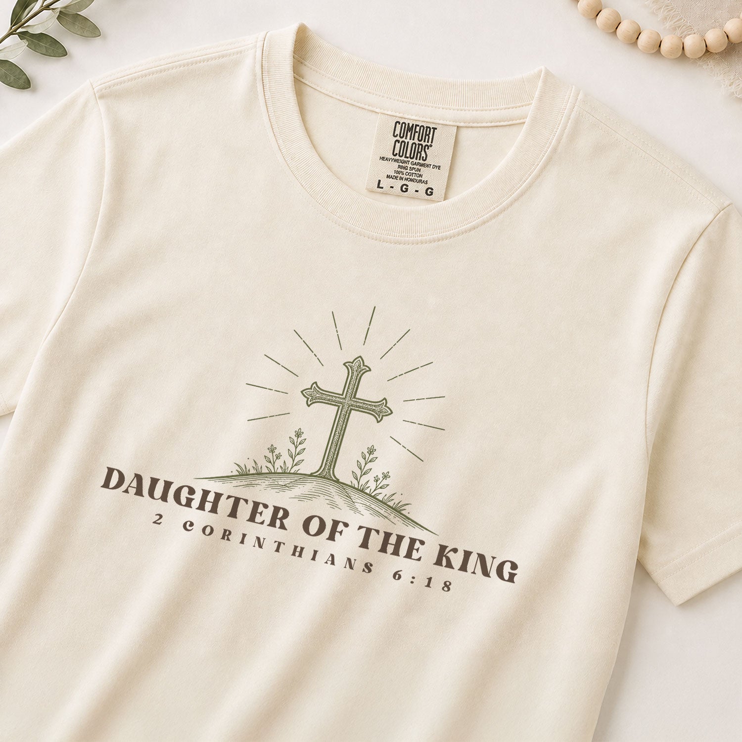 Daughter Of The King 2 Corinthians 6 18 Floral Cross Christian Graphic Tee Shirt Women - Rust Field Wear