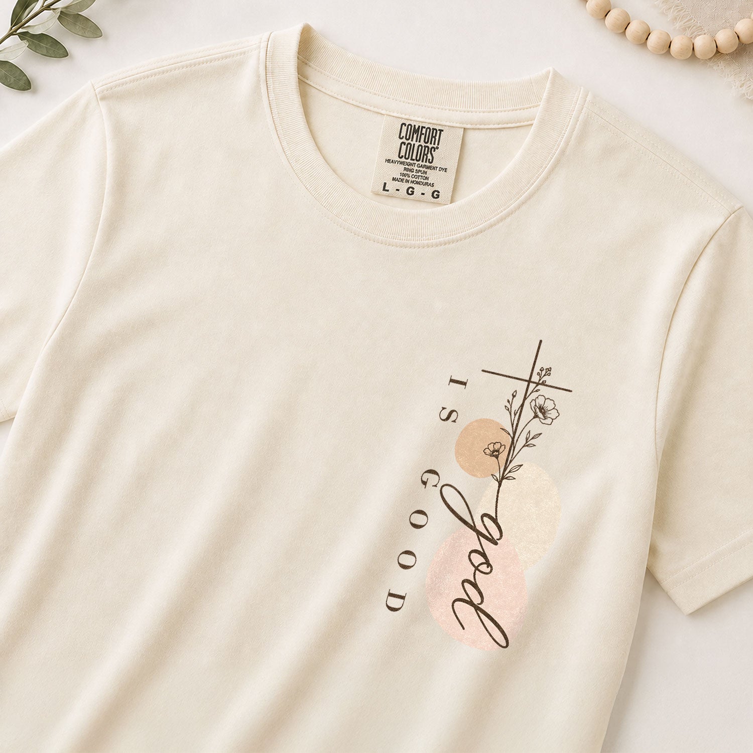 God Is Good Shirt Women Floral Cross Christian T-Shirt Faith Psalms 136 Scripture Tee - Rust Field Wear