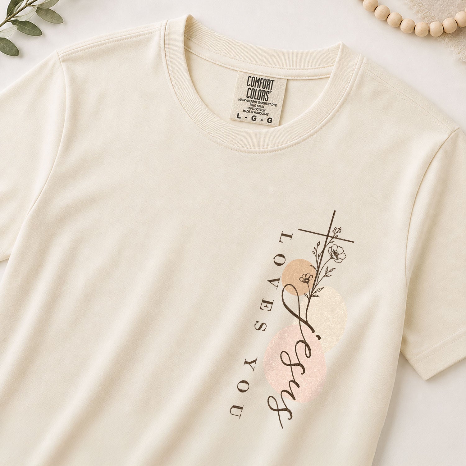 Jesus Loves You Cross Floral Christian Graphic Everyday Tee Shirt For Women Apparel - Rust Field Wear