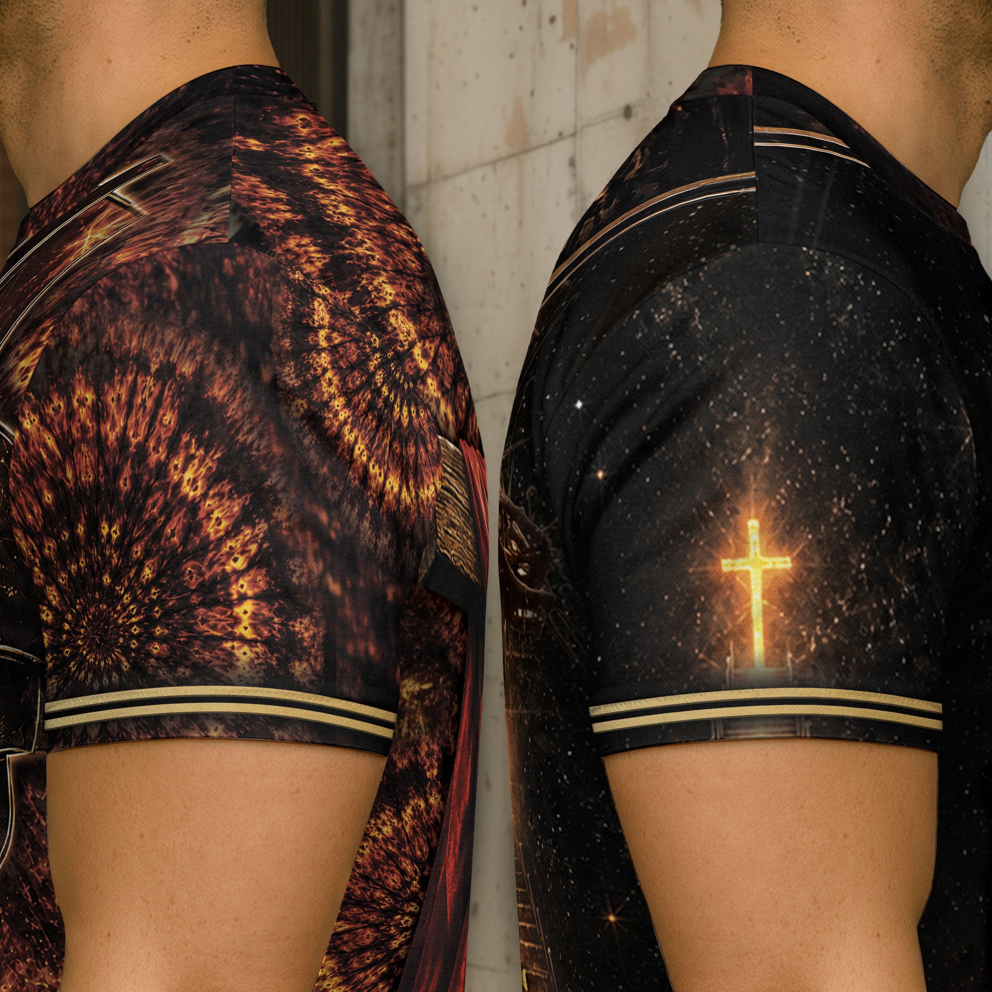 Faith Over Fear Lion Cross Christian Jesus Golden Graphic - Christian Tee Shirts, Christian Shirts for Men - Rust Field Wear