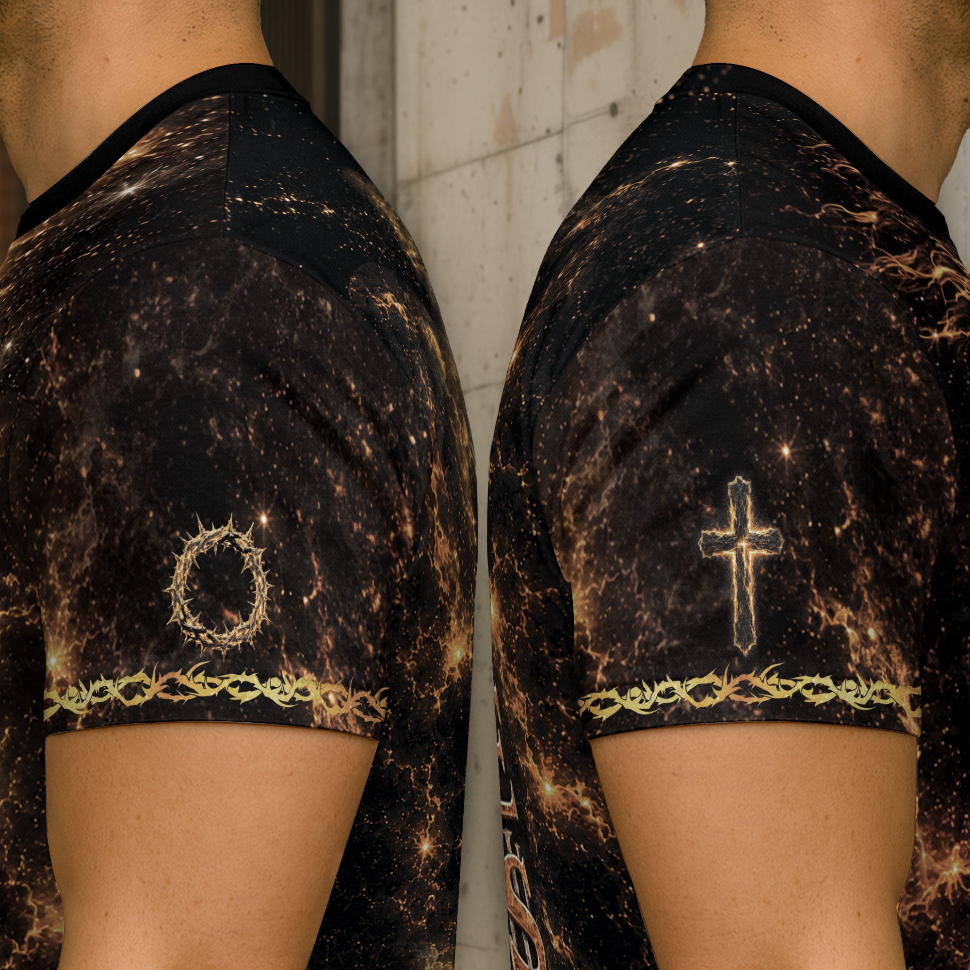 Christian Tee Shirts, Christian Shirts for Men - Faith Over Fear Lion Cross Christian Jesus Fiery Graphic - Rust Field Wear