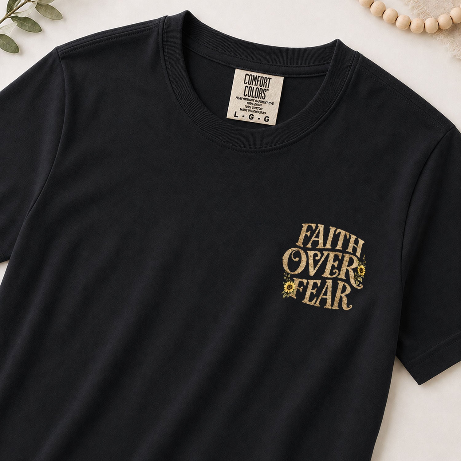 Faith Over Fear Shirt Women Christian Floral Cross T-Shirt Bible Verse Tee Comfort Colors