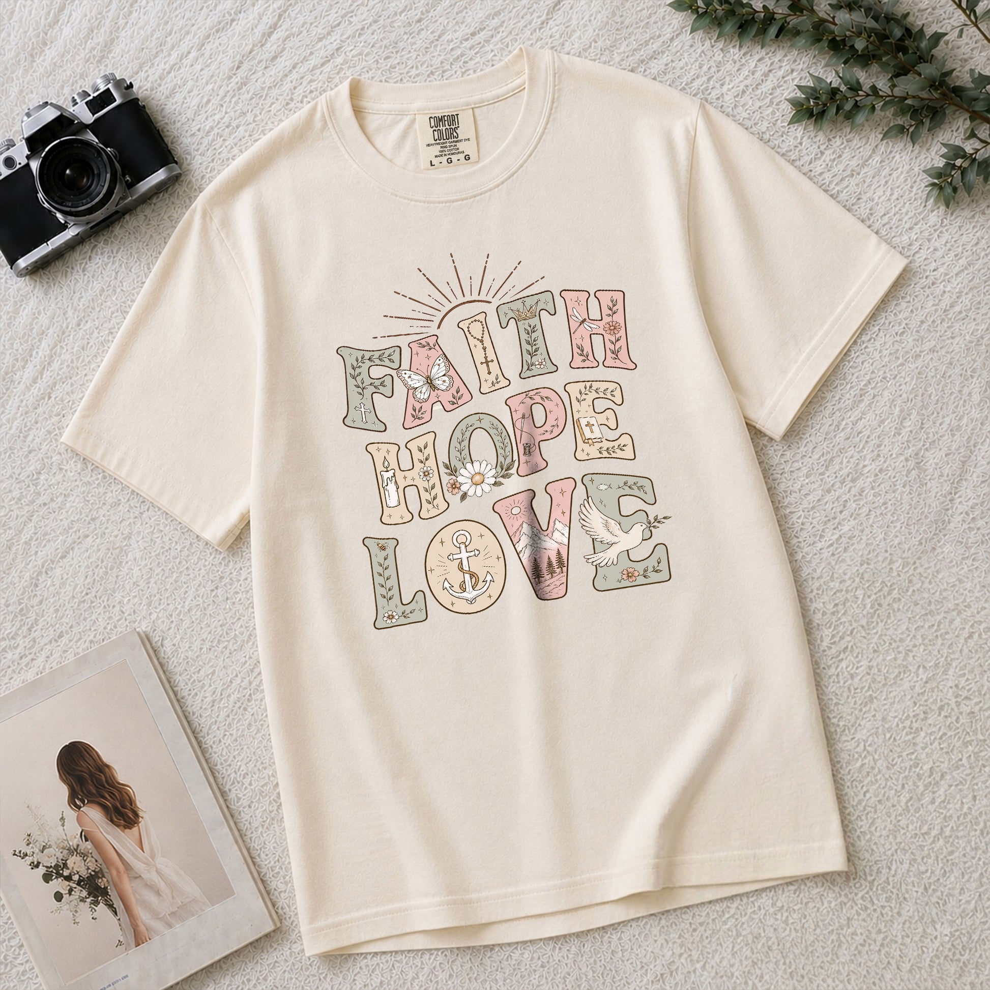 Faith Hope Love T-Shirt Christian Women Faith Shirt Aesthetic Colorful Bible Verse Tee - Rust Field Wear