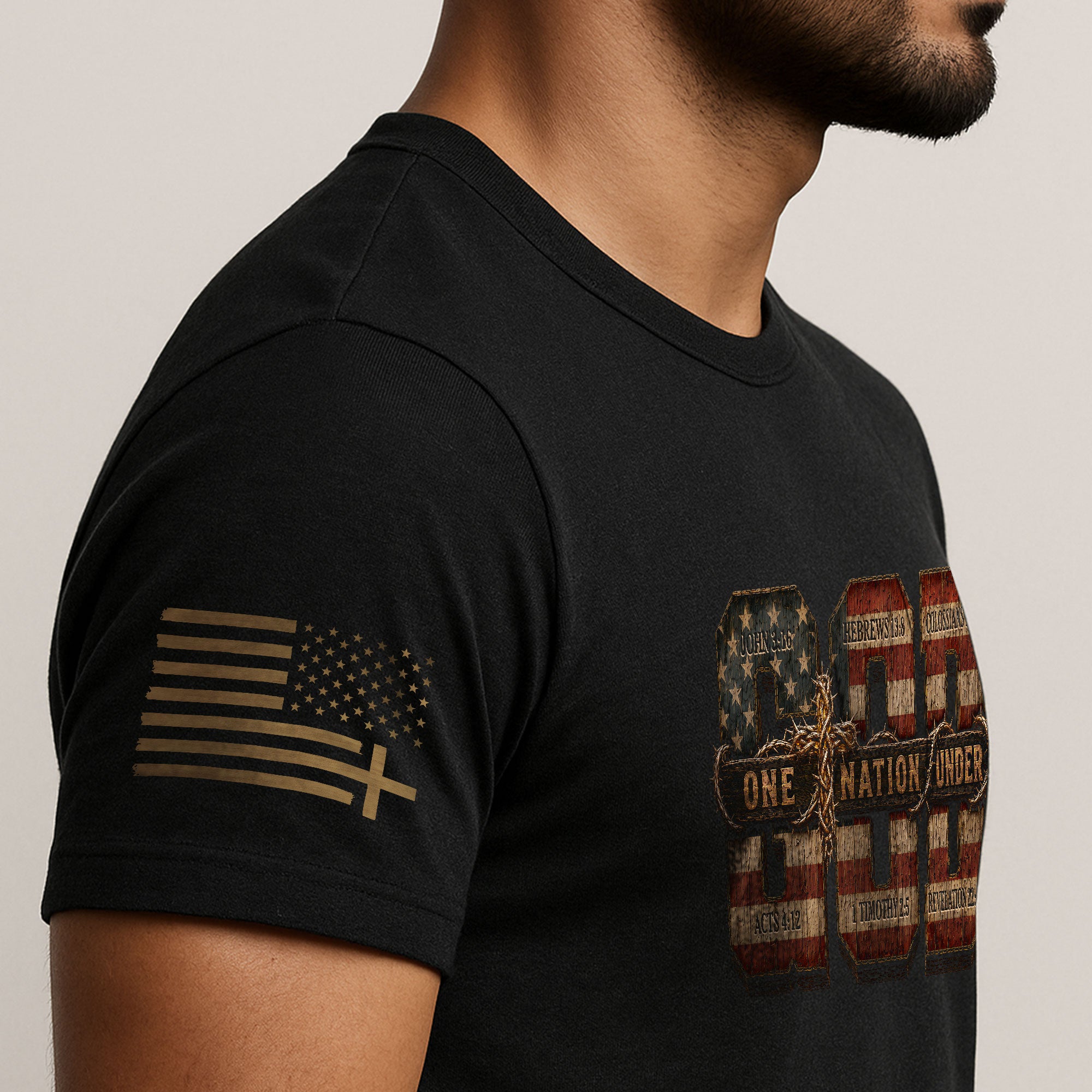 One Nation Under God USA Flag Scripture Christian Graphic Tee Shirt For Men Apparel - Rust Field Wear
