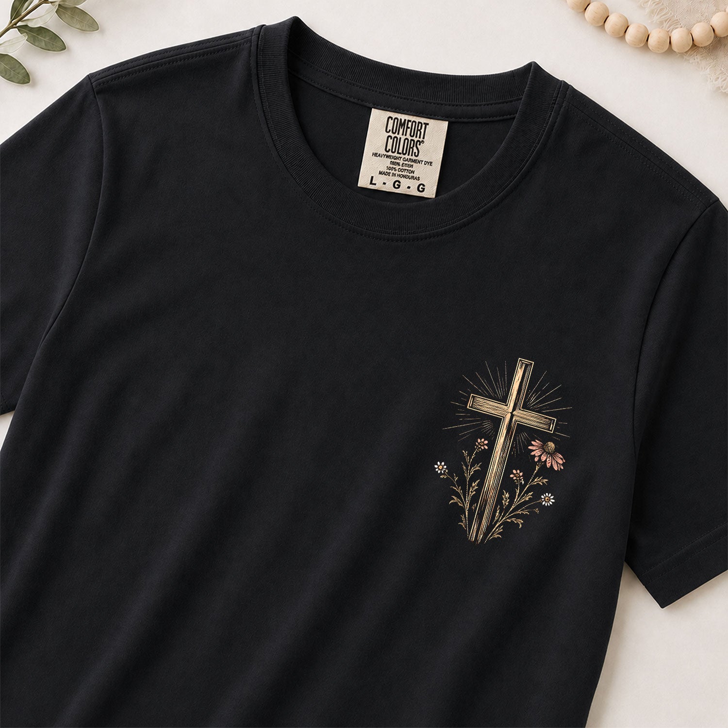 Jesus Loves You Cross Mountain Floral Christian Graphic Tee Shirt For Women Apparel - Rust Field Wear