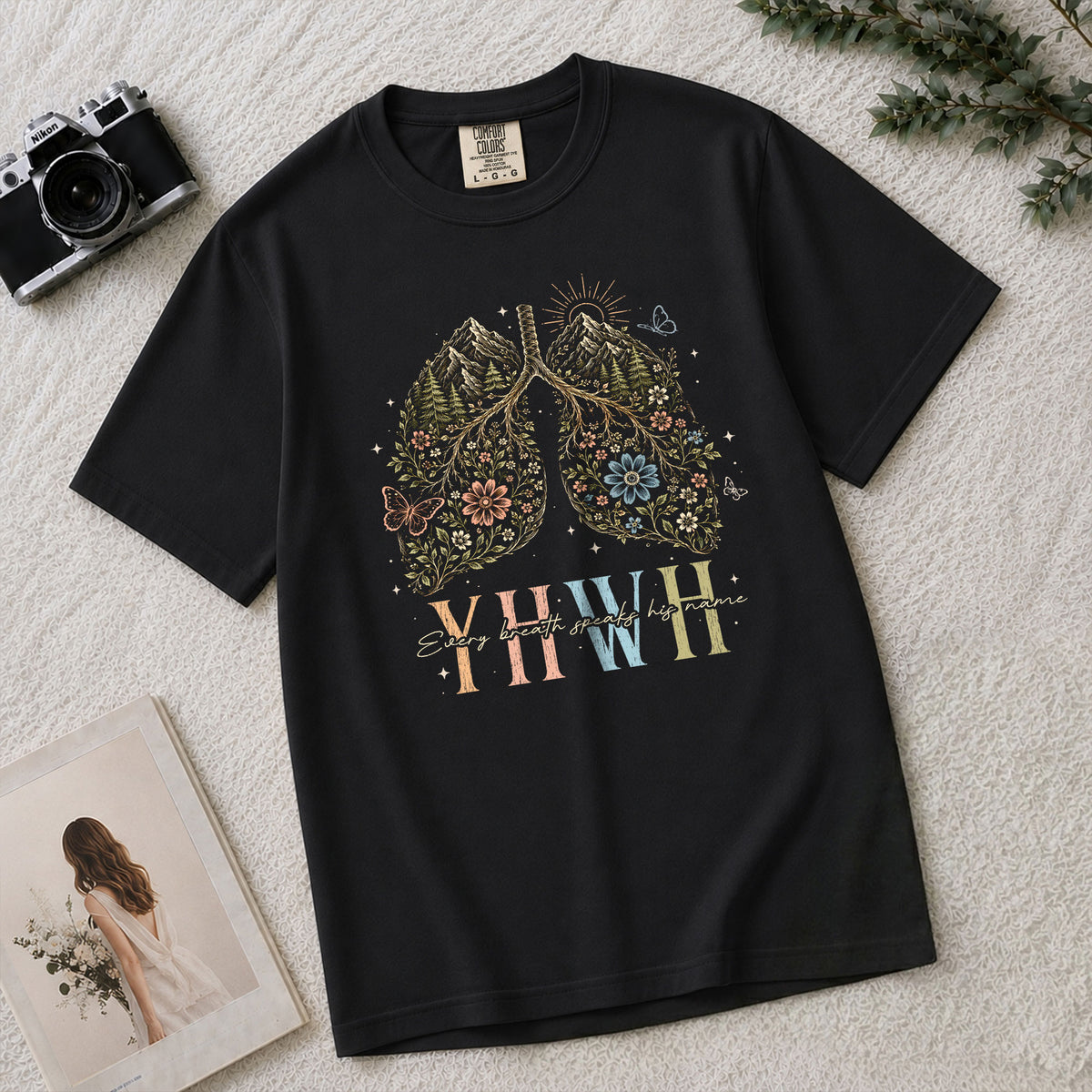 Devout Christian YHWH Lungs Nature Aesthetic Women Graphic Tee Shirt Vintage Cotton - Rust Field Wear