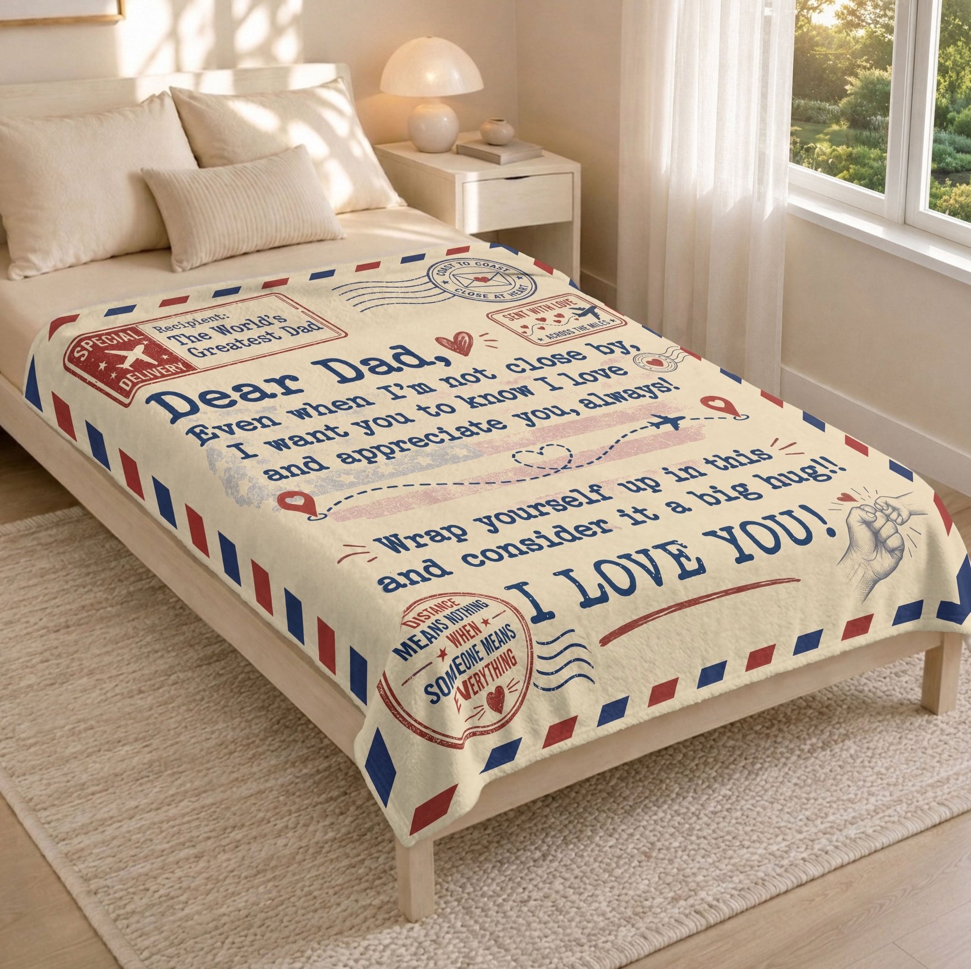 Dad Blanket Gift Long Distance Hug Throw Blanket Coast to Coast Love Gifts for Dad - Rust Field Wear