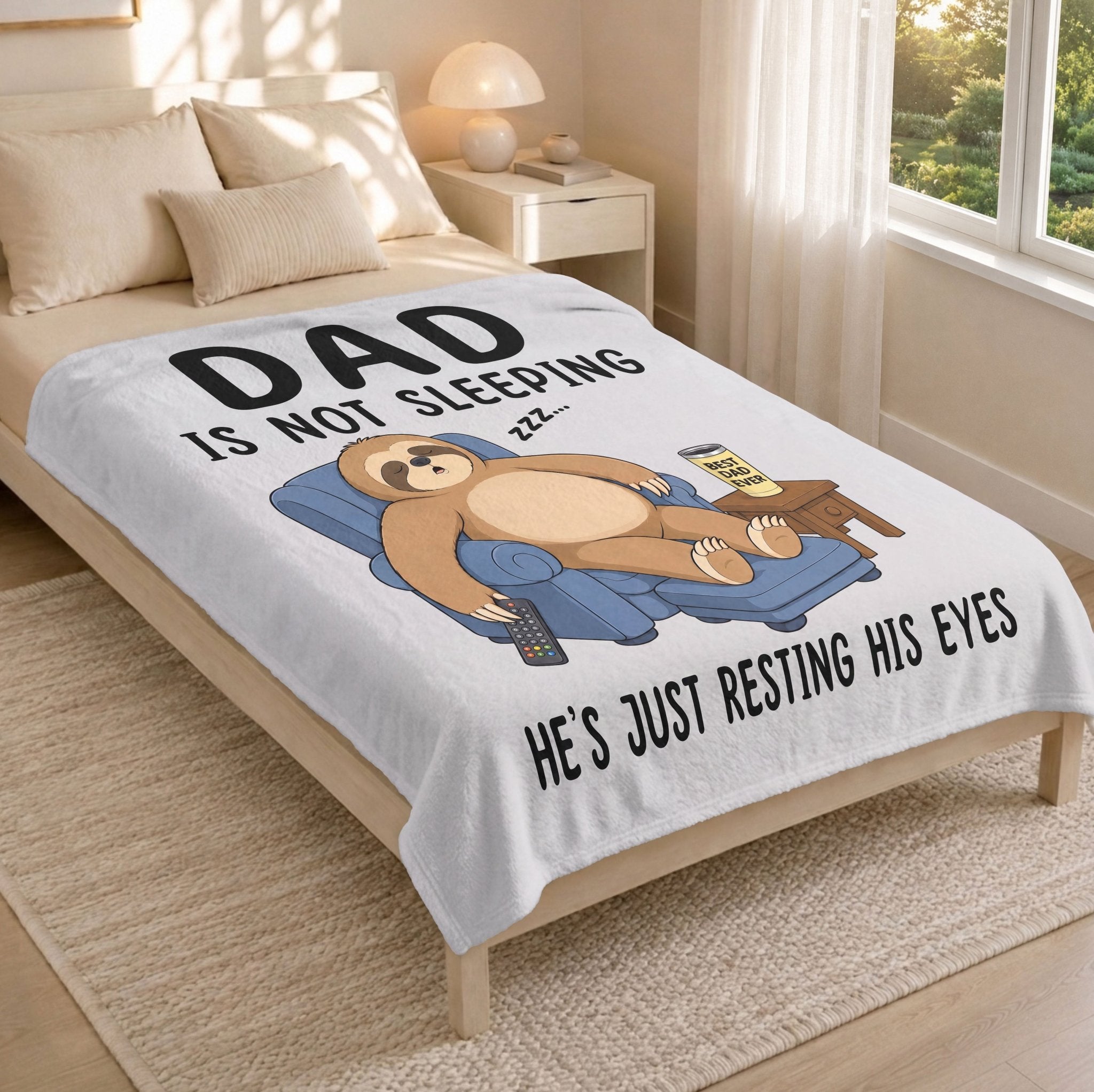 Dad Resting His Eyes Sloth Graphic Throw Blanket Funny Gift For Father Day Cozy Home - Rust Field Wear