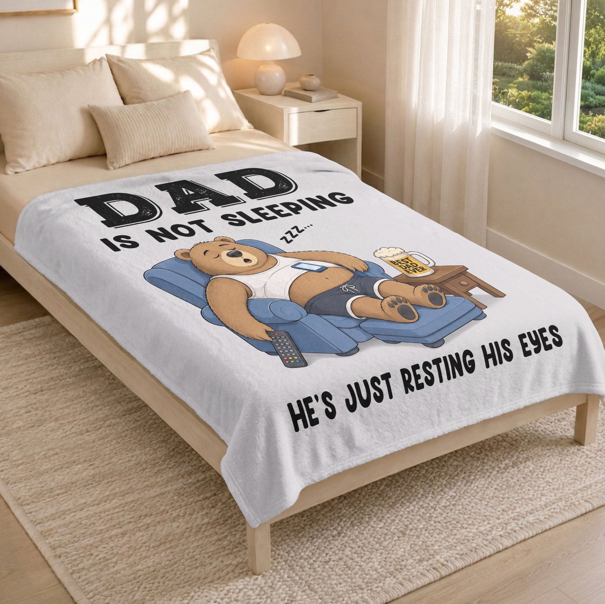 Dad Resting His Eyes Bear Graphic Throw Blanket Funny Gift For Father Day Cozy Home - Rust Field Wear