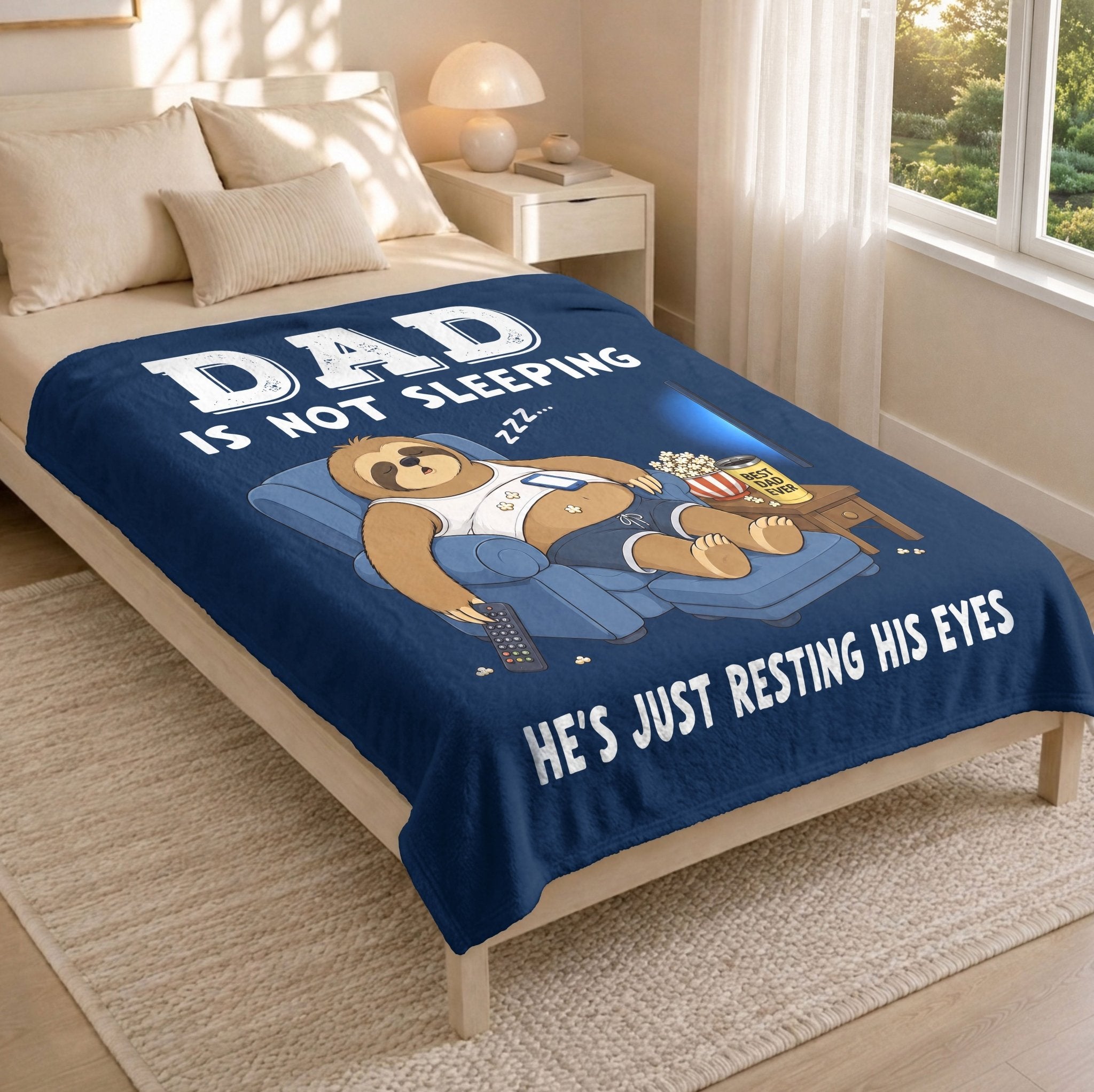 Dad Is Not Sleeping Sloth Funny Gift Throw Blanket For Father Day Home Decor Apparel - Rust Field Wear