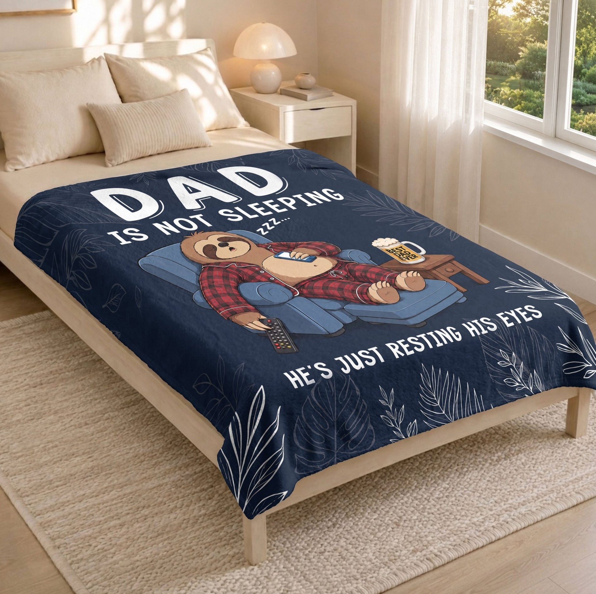 Dad Is Not Sleeping Sloth Pajama Funny Gift Throw Blanket For Father Day Home Decor - Rust Field Wear