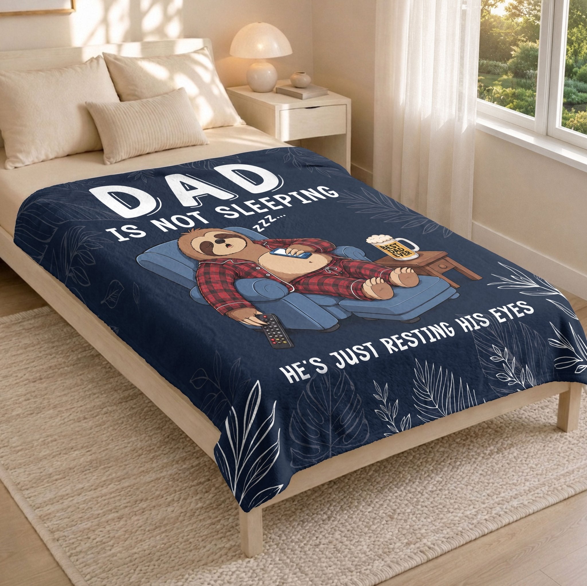 Dad Is Not Sleeping Sloth Pajama Funny Gift Throw Blanket For Father Day Home Decor - Rust Field Wear