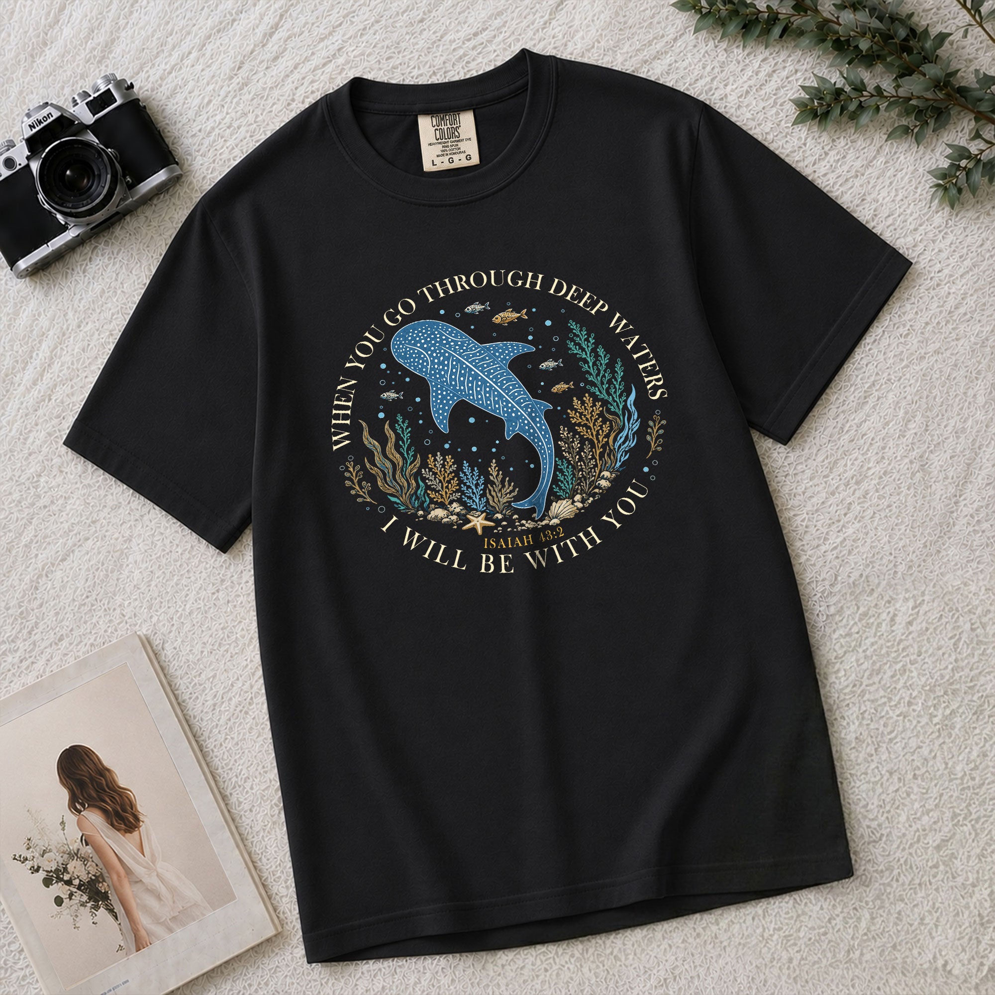When You Go Through Deep Waters T-Shirt Women Christian Isaiah 43 2 Whale Shark Graphic