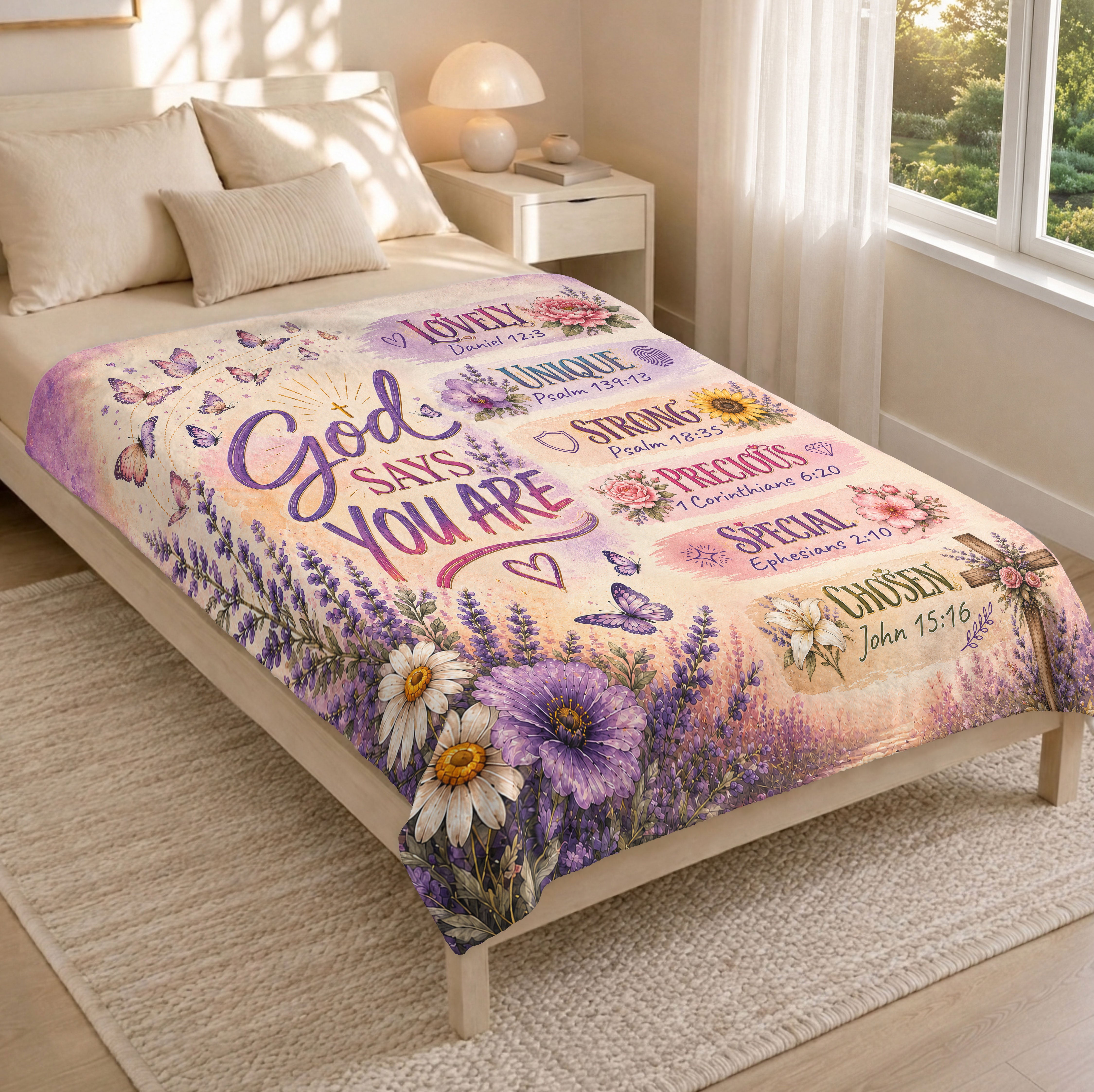 God Says You Are Blanket Floral Christian Bible Verse Throw Cozy Religious Scripture Gift