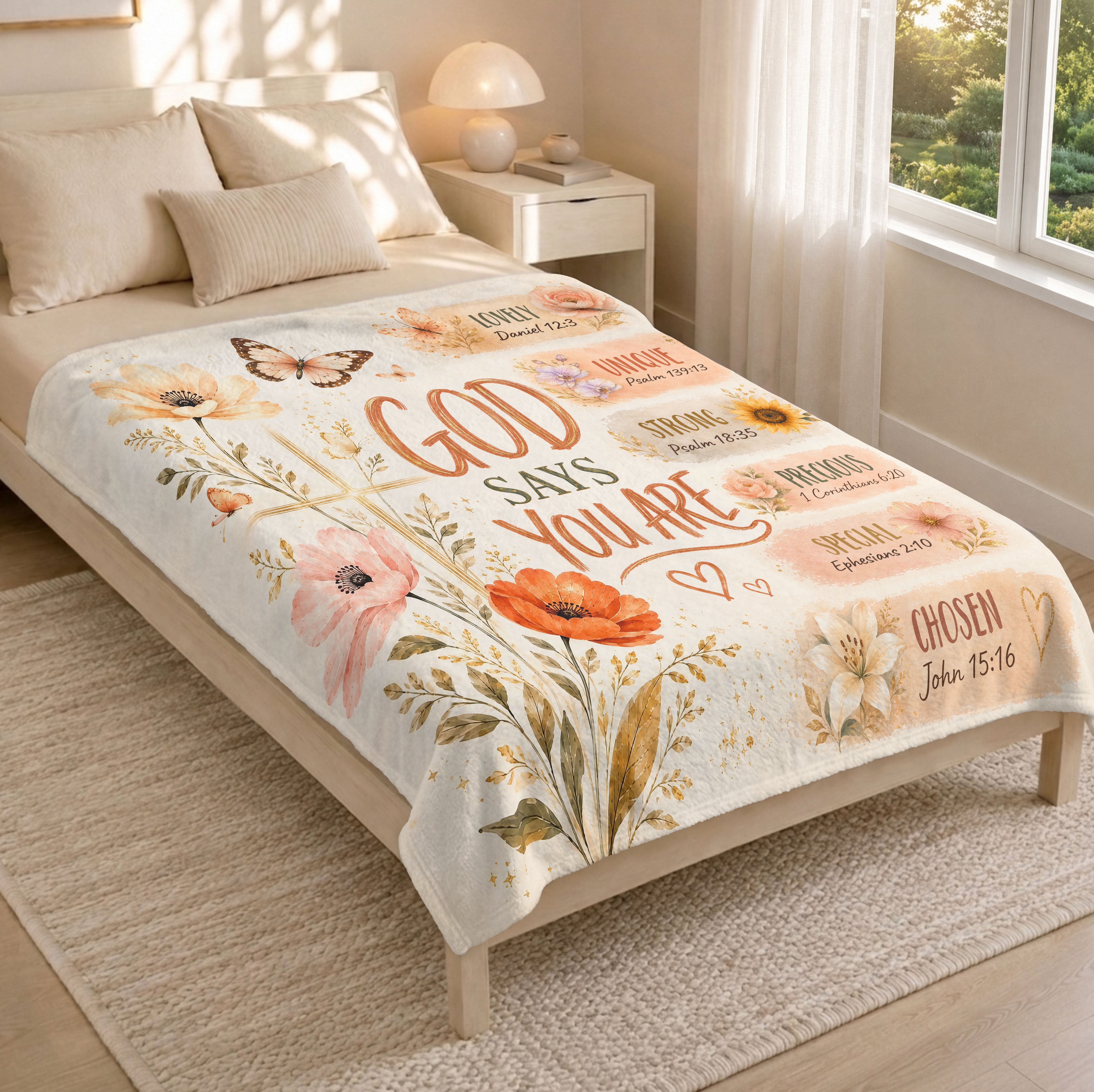 God Says You Are Blanket Floral Christian Bible Verse Scripture Cross Decor Religious Gift